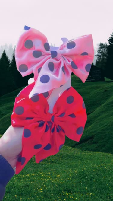 Stylish Unisex Hair Clips for Girls & Women - Luxury Satin Scrunchies & Grosgrain Ribbon Hair Barrettes with Alligator Clips (Pack of 2, Big Polka Dots) - Perfect for School, Parties, Weddings & Everyday Fashion Accessories