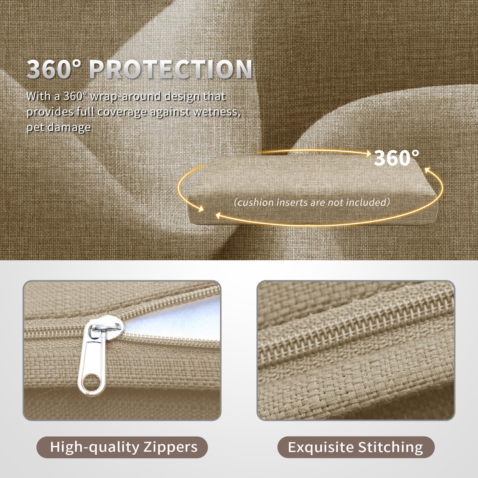 NICESOUL® 14-Piece Outdoor Sofa Seat Cushion Covers - 27x27 Inch Beige Patio Furniture Slipcovers, UV Resistant & Waterproof Olefin Fabric Replacement Cushion Covers for Patio, Deck, Poolside & Garden Furniture