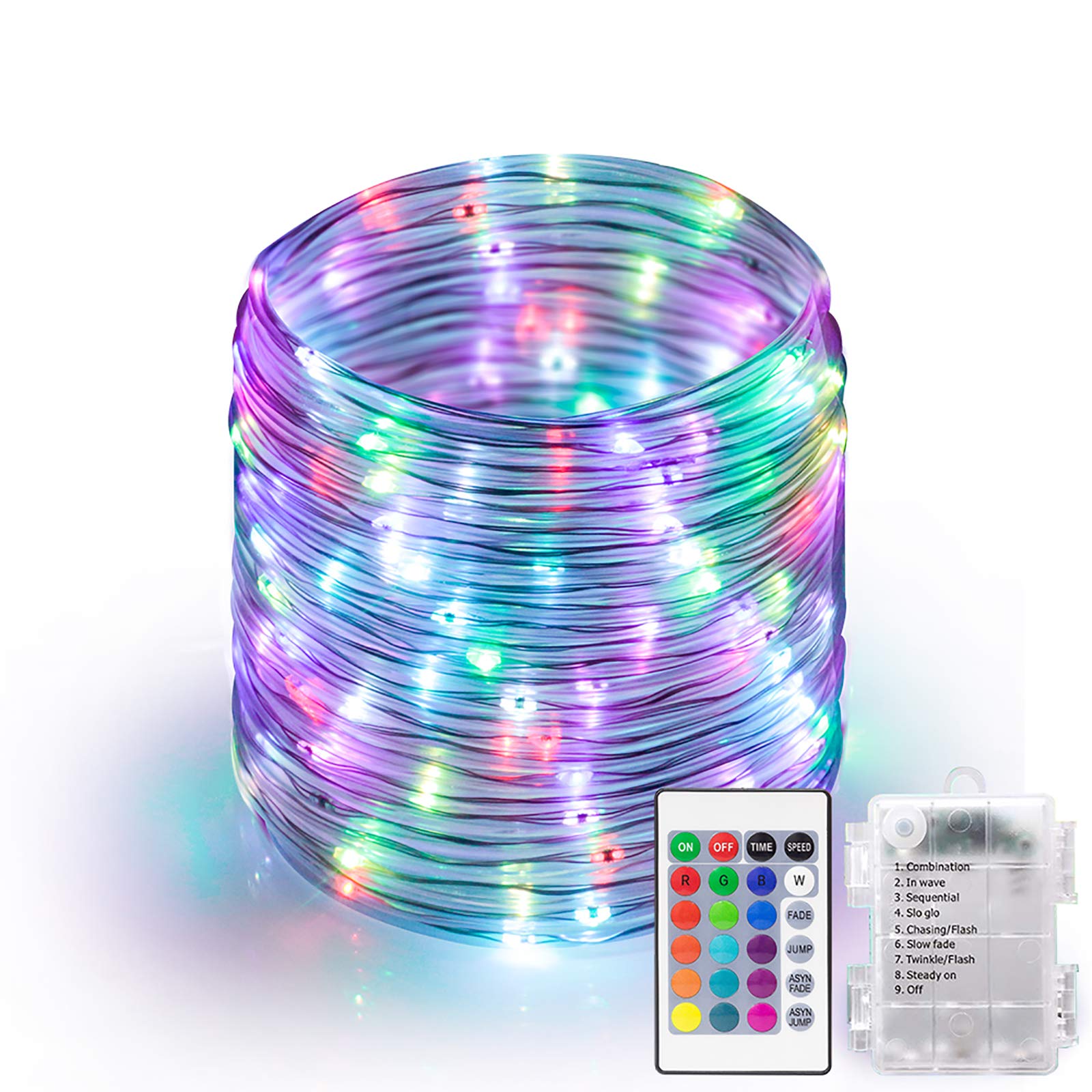 33ft 100 LED Fairy String Lights with Remote - Battery Operated Color Changing Rope Lights for Indoor & Outdoor Decor | Perfect for Christmas, Bedroom, Wedding, Party & Garden Lighting
