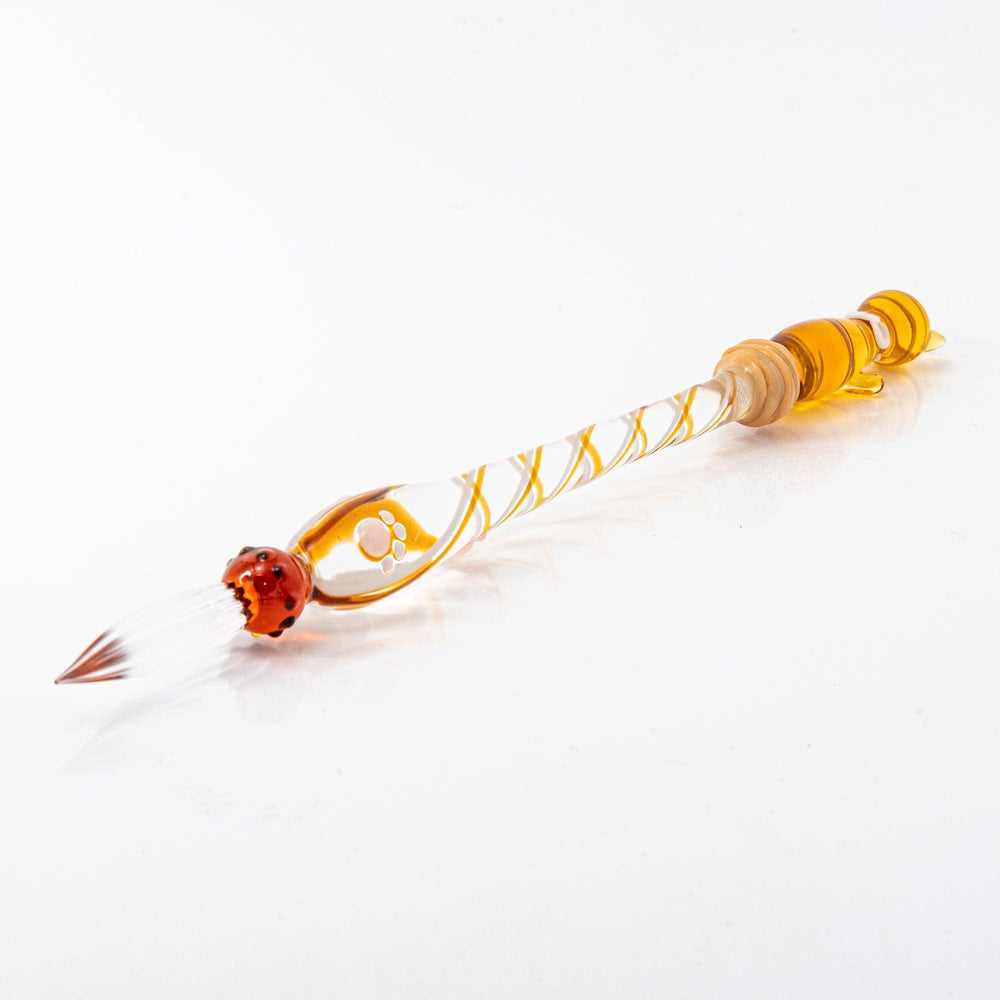 Brown Tabby Cat Glass Dip Pen - Calligraphy & Art Writing Tool for Journaling, Sketching, and Lettering - Perfect for Artists, Writers, and Stationery Lovers