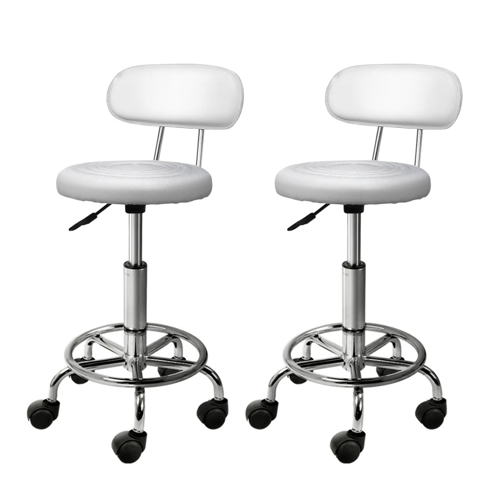 Premium Salon Stool Swivel Chair with Adjustable Backrest - White - Perfect for Hair Salons, Nail Studios & Home Beauty Stations