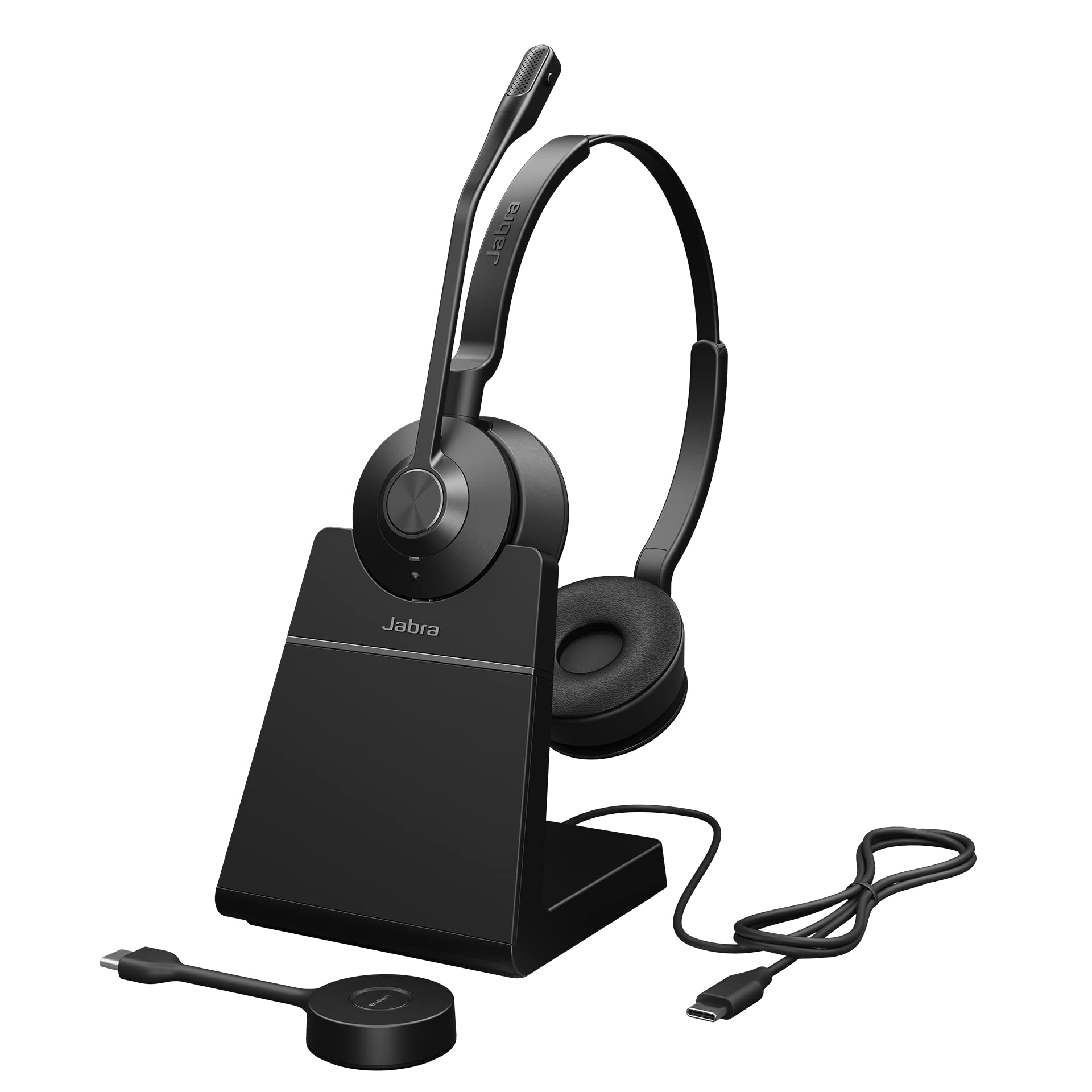 Jabra Engage 55 Wireless Stereo Headset with DECT Adapter - Noise Cancelling Microphone & Extended Range - UC Compatible for Google Meet/Zoom - Includes Charging Base (Black) - Perfect for Remote Work, Call Centers & Office Communication
