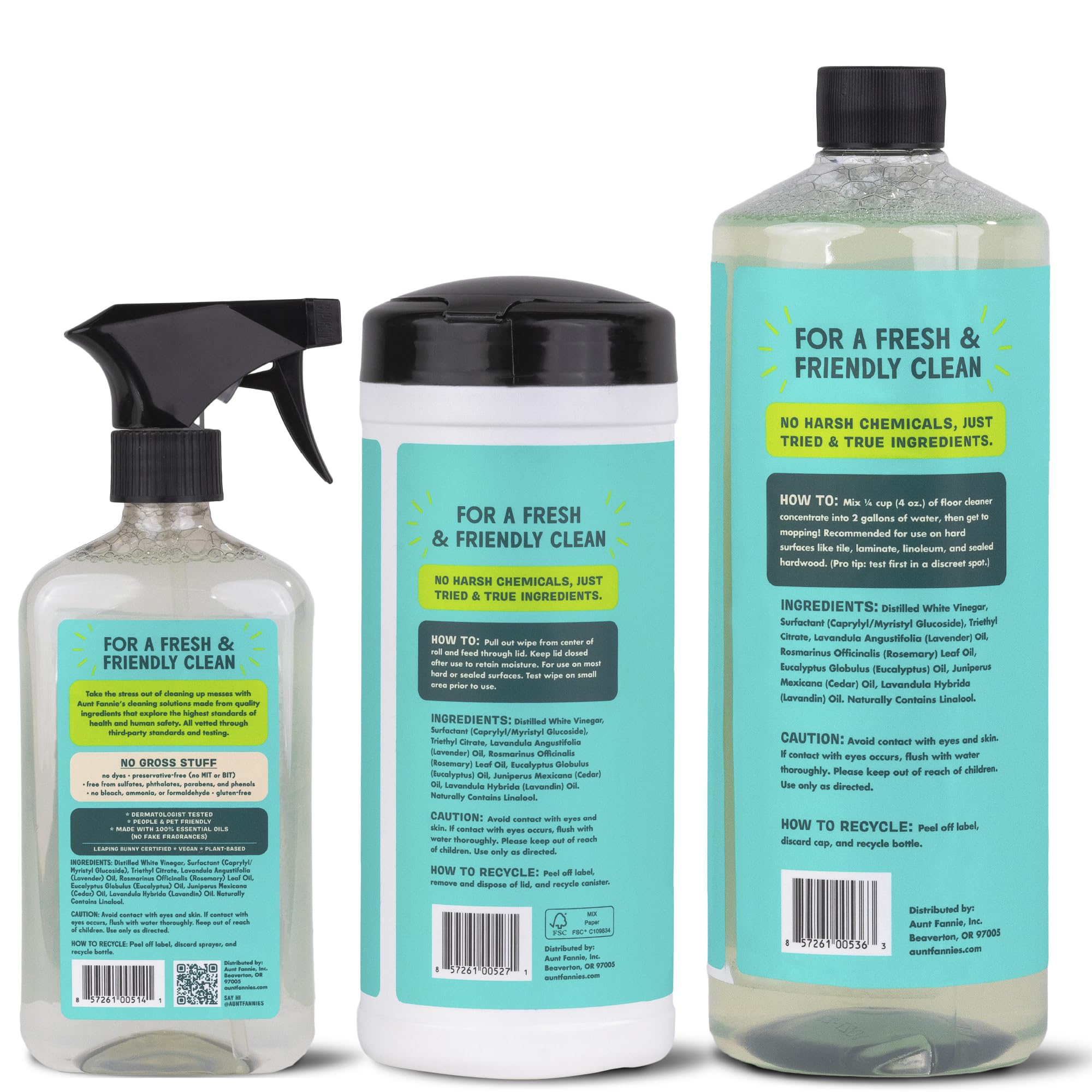 Aunt Fannie's Vinegar Cleaning Kit - All Purpose Spray, Wipes & Floor Cleaner for Home Cleaning (Eucalyptus)