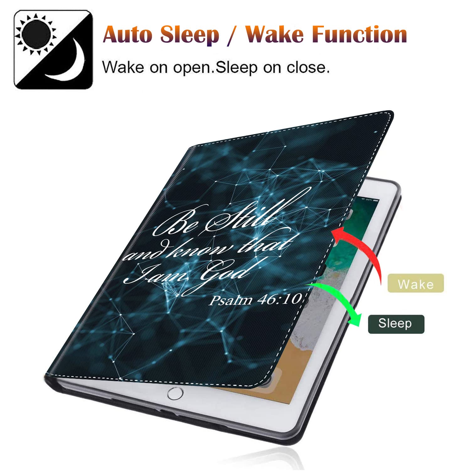 iPad Air 5th Gen (2022) / iPad Air 4 (2020) / iPad Pro 11 (2018) Case with Adjustable Stand, Auto Wake/Sleep Smart Cover & Pen Holder - Bible Verse Psalm 46:10 Design - Perfect for Work, Study & Travel