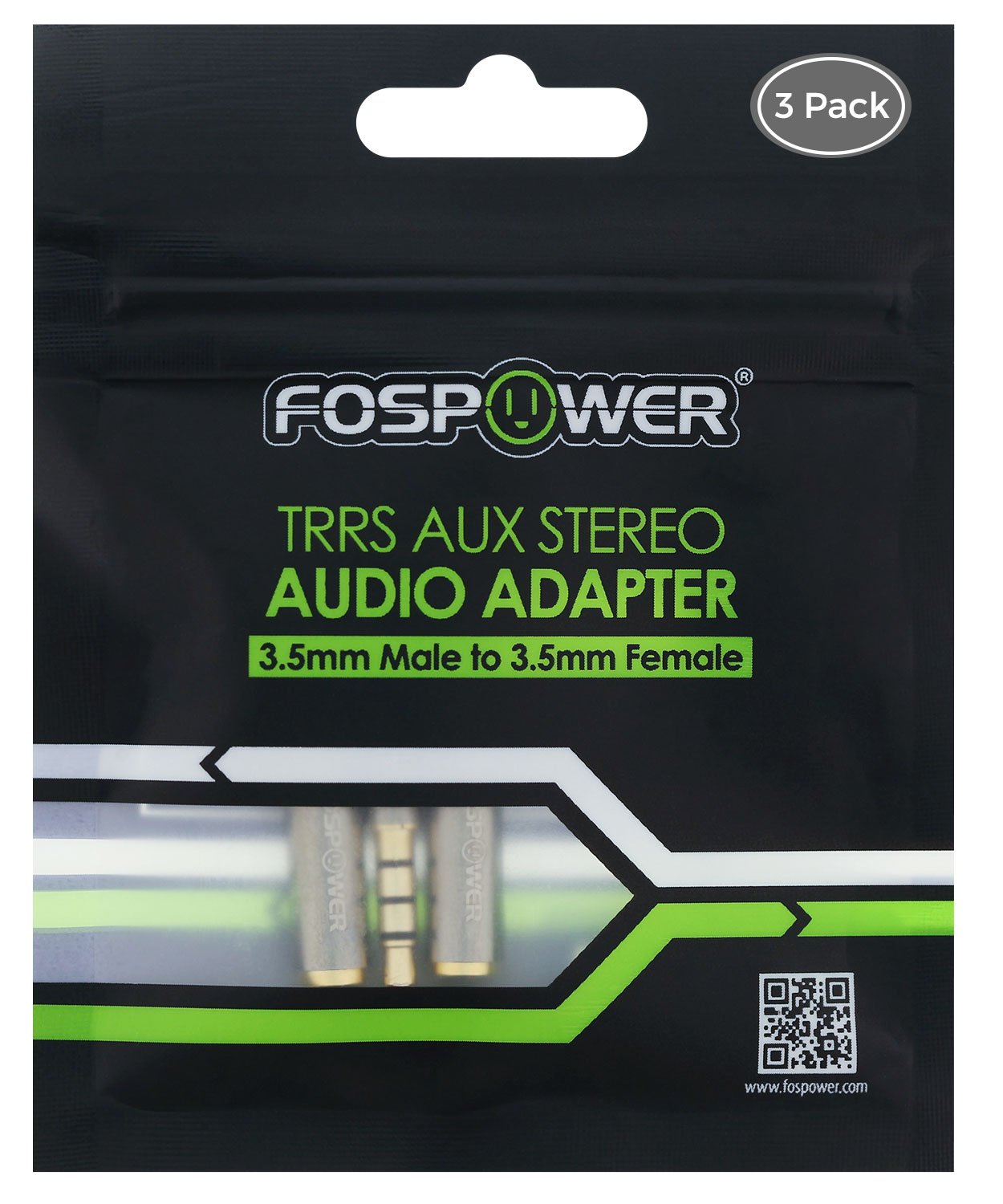 FosPower 3.5mm Male to Female Stereo AUX Headphone Adapter (3 Pack) - Gold Plated TRRS Plug for iPhone, Smartphones, Tablets, Speakers, Microphone & Card Readers - Perfect for Home, Office, and Travel Use