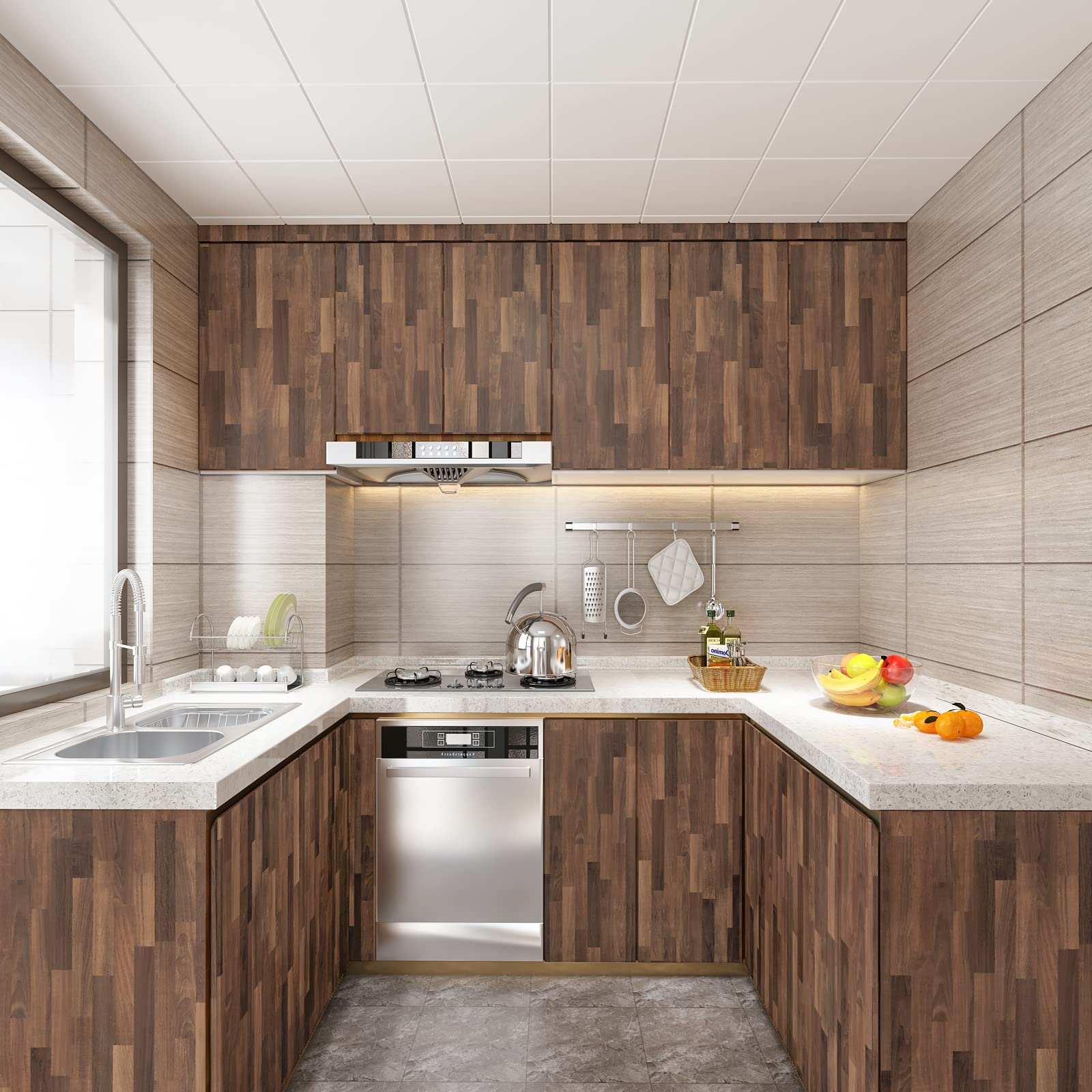 VEELIKE 15.7''x354'' Waterproof Wood Contact Paper - Peel and Stick Butcher Block Countertop Cover, Self-Adhesive Removable Vinyl Roll for Kitchen Cabinets, Tables, Walls & Shelf Liners - Easy DIY Home Decor Upgrade