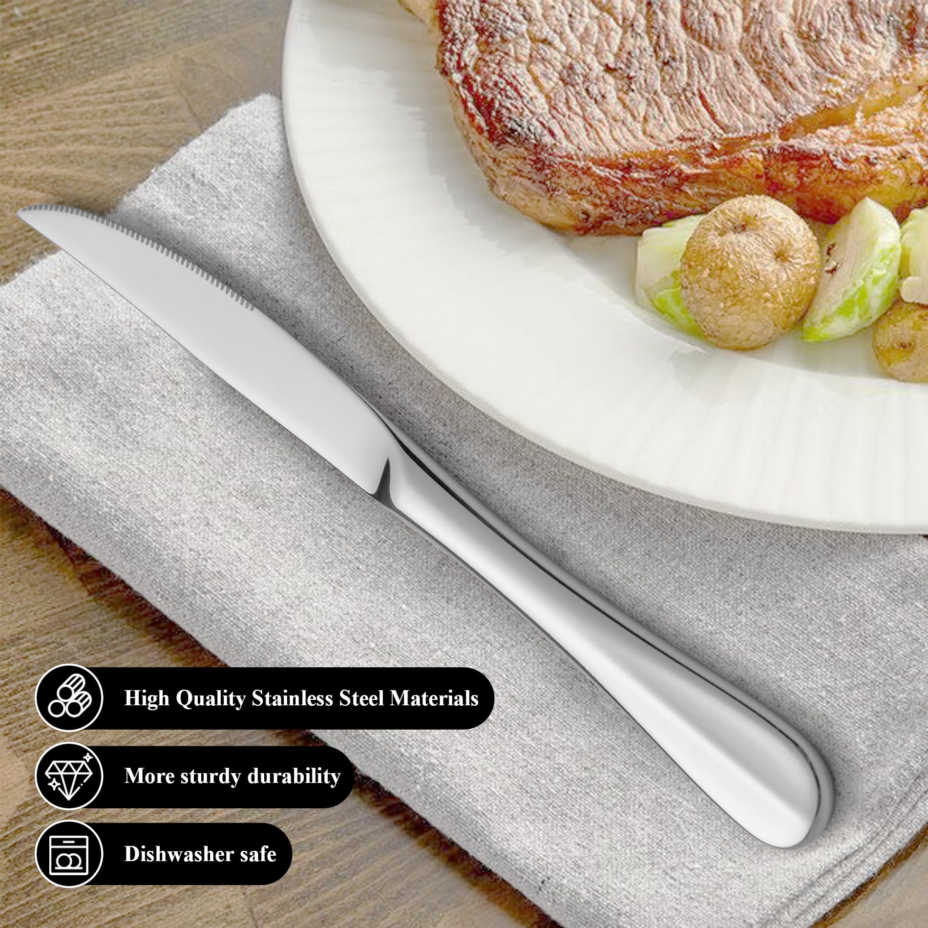 Premium 8-Piece Steak Knife Set - High-Quality Stainless Steel with One-Piece Construction, Traditional European Serrated Edge - Dishwasher Safe & Gift Box Included - Perfect for Steak Dinners, BBQ Parties & Fine Dining Experience