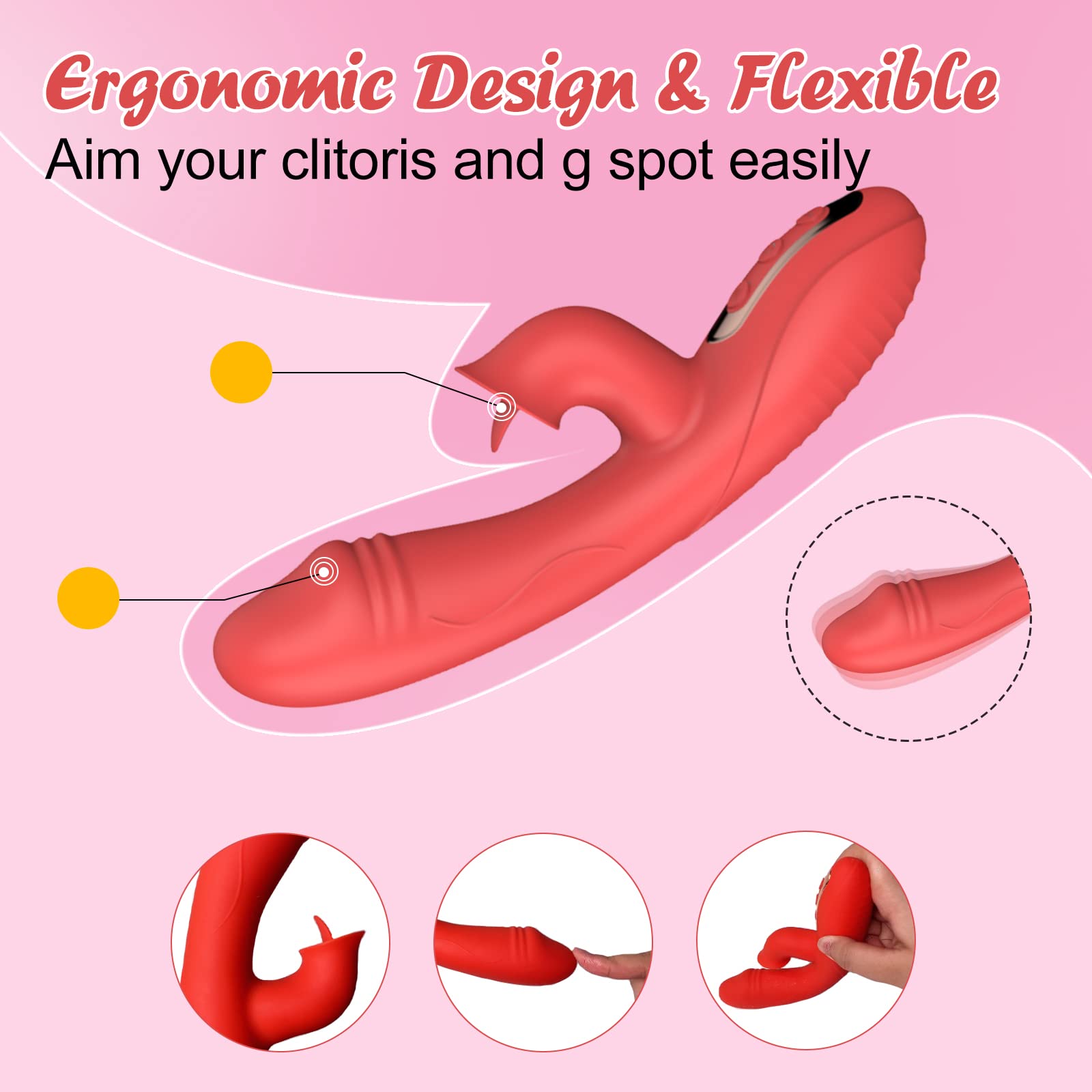 Best Clitoral G-Spot Vibrator with 5 Speeds & 12 Modes - Waterproof Tongue Licking Rose Sex Toy for Women - Rabbit Dildo Stimulator for Beginners - Perfect for Solo Play & Couples Foreplay