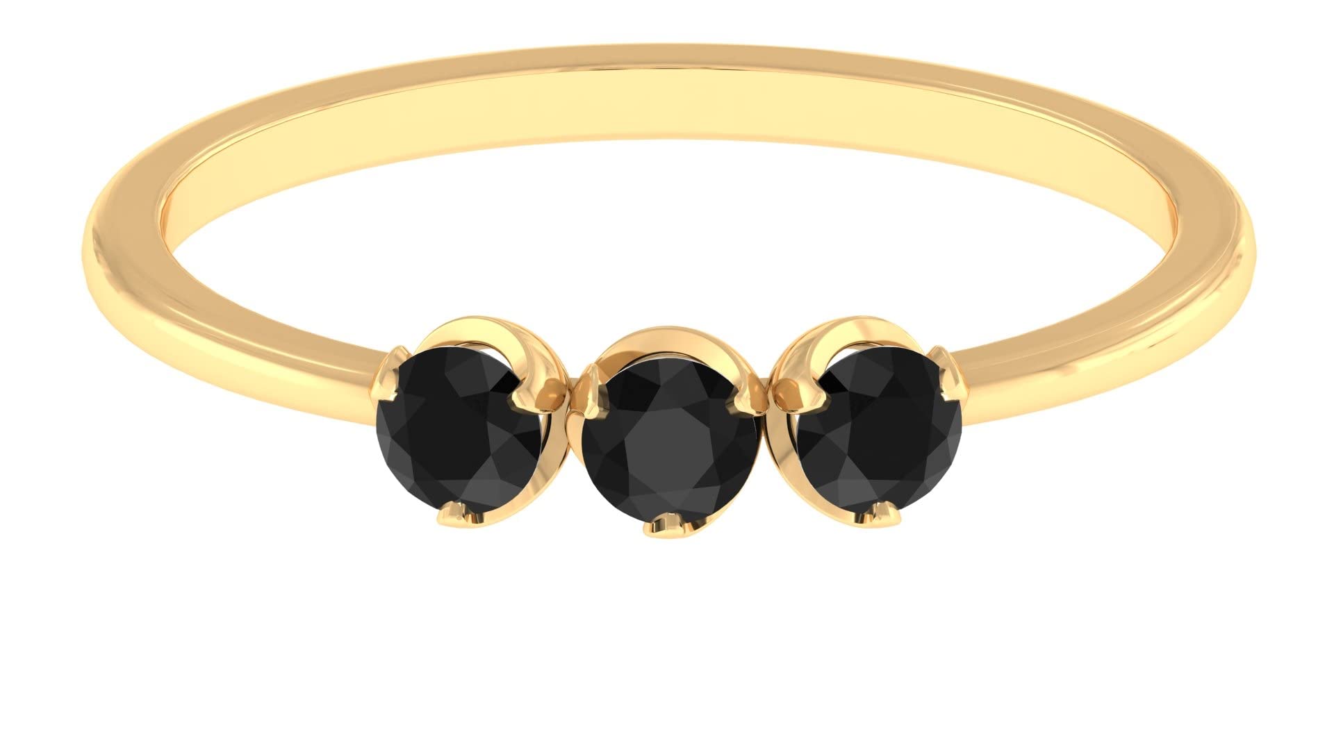 1/4 CT Black Onyx Promise Ring for Women - 14K Gold 3 Stone Minimalist December Birthstone Ring | Anniversary, Engagement & Gift for Her