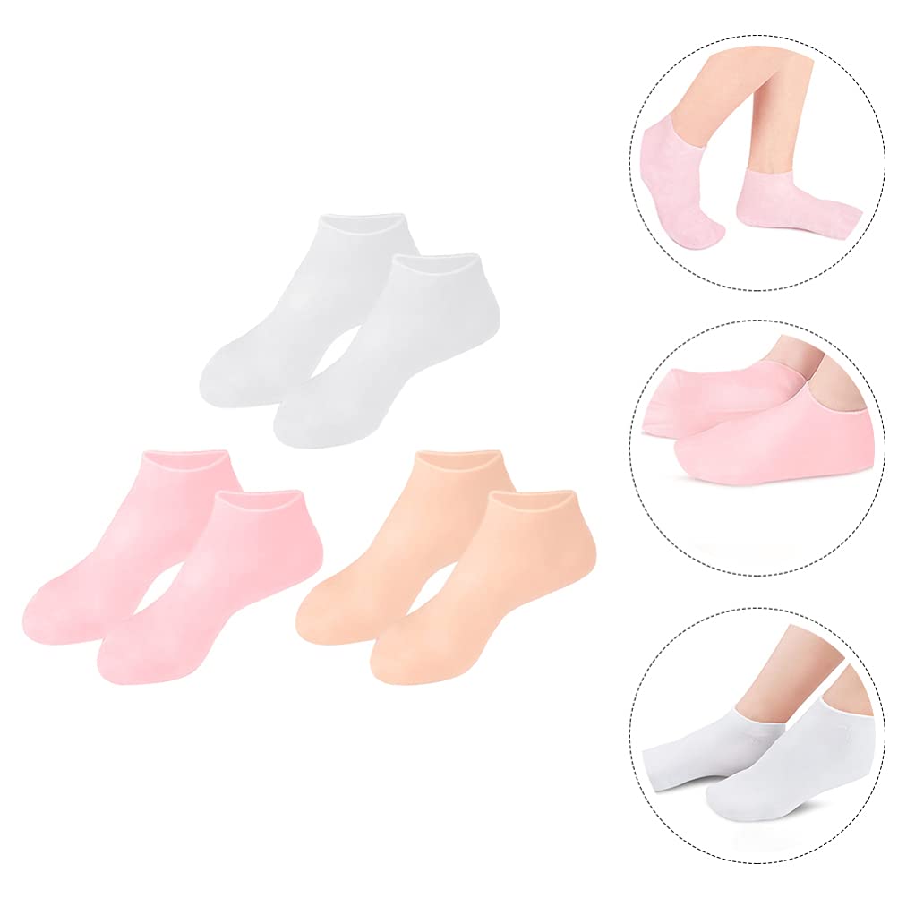 3 Pairs Moisturizing Gel Socks for Women & Men - Soft Foot Care Socks with Heel Pads - Hydrating Lotion Socks for Cracked Heels & Dry Feet - Perfect for Night Treatment, Spa, Pedicure & Home Relaxation