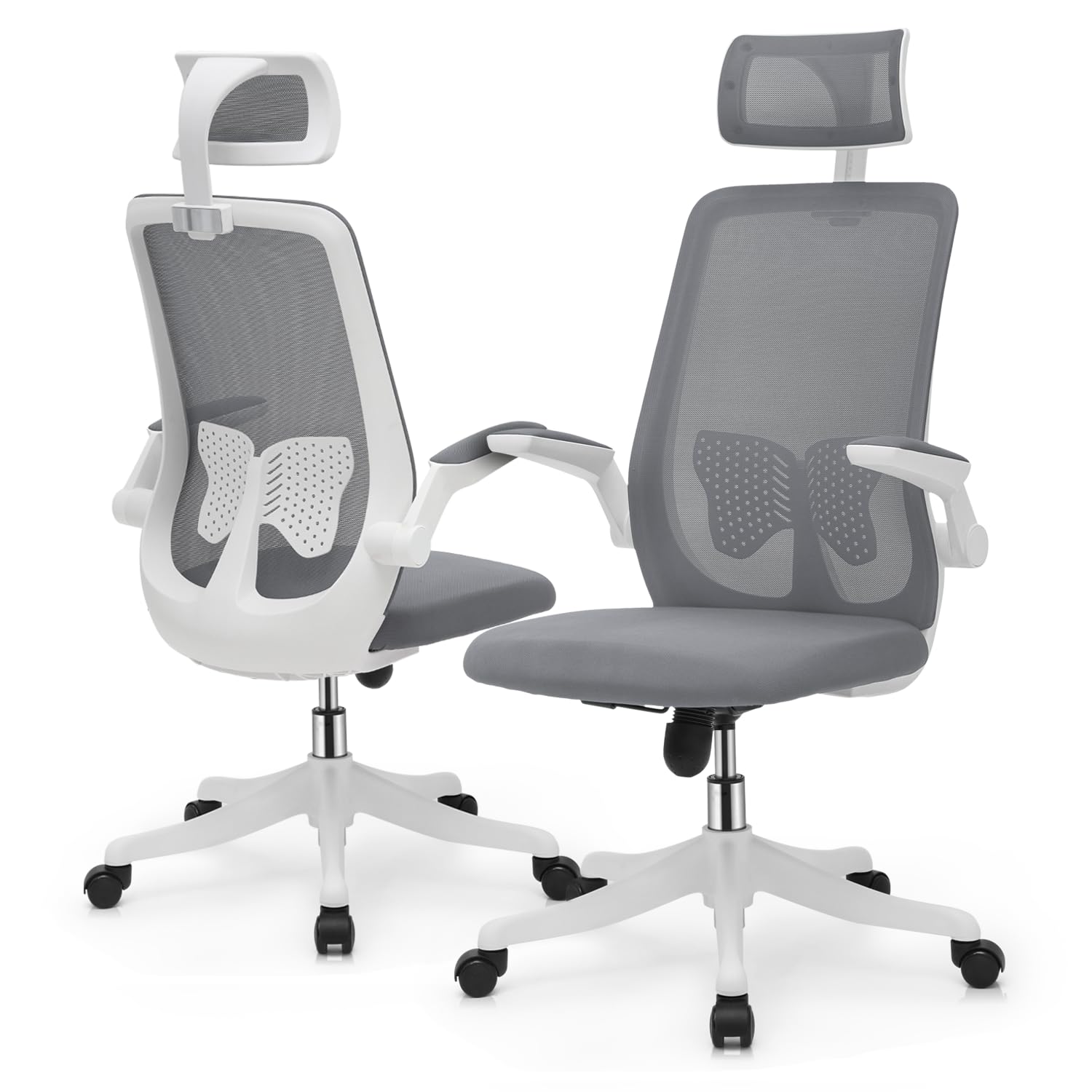 MoNiBloom Ergonomic Office Chair with Adjustable Lumbar Support, High Back Desk Chair with Headrest & Flip-Up Arms, 95°-125° Reclining Swivel Computer Chair for Home Office, 250 lbs Weight Capacity (2 Pack, Gray) - Perfect for Long Work Hours & Gaming Sessions
