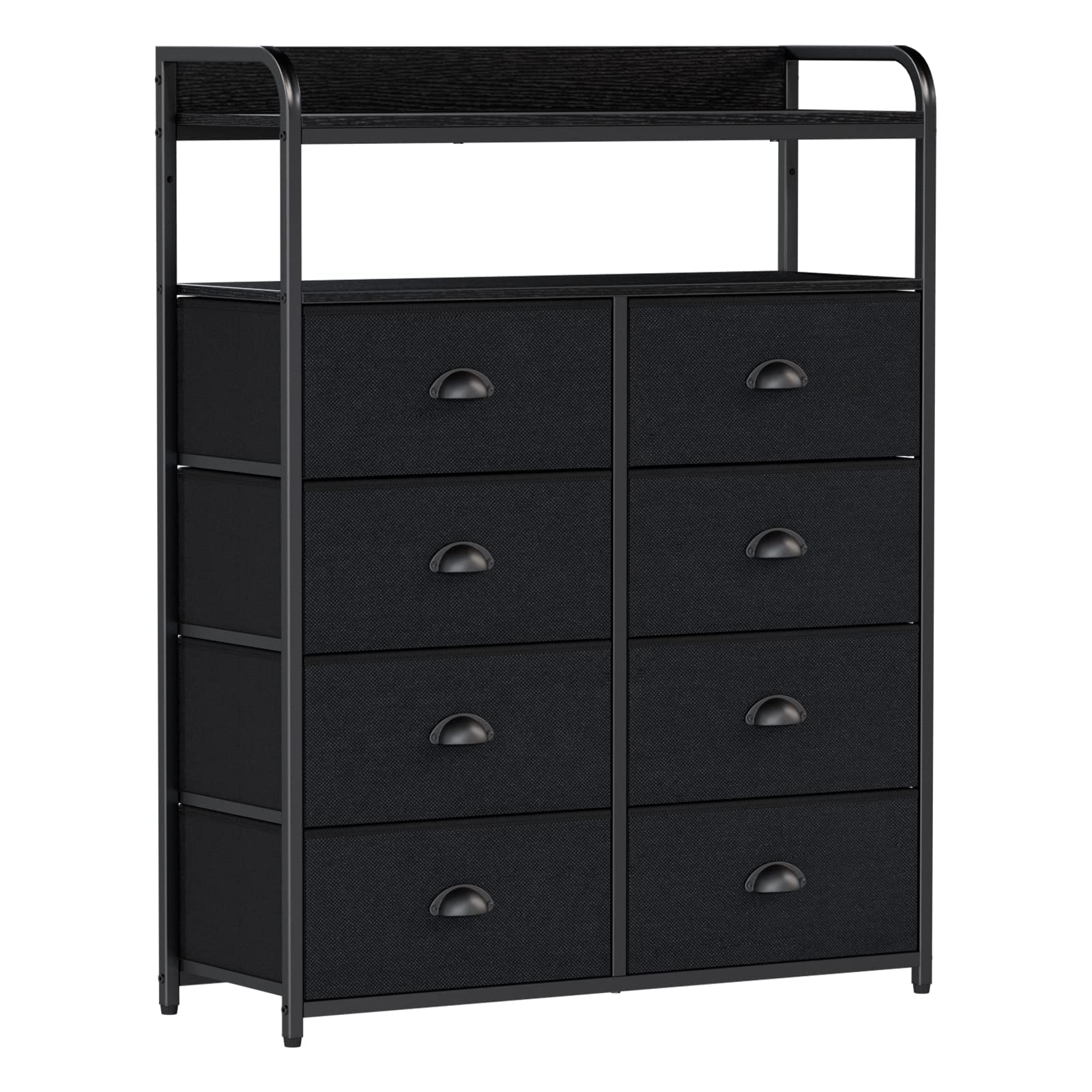 8-Drawer Dresser with Double Shelf - Black Chest of Drawers for Bedroom, Closet & Entryway - Tall Fabric Storage Organizer with Wooden Top - Perfect for Clothes, Toys & Home Organization