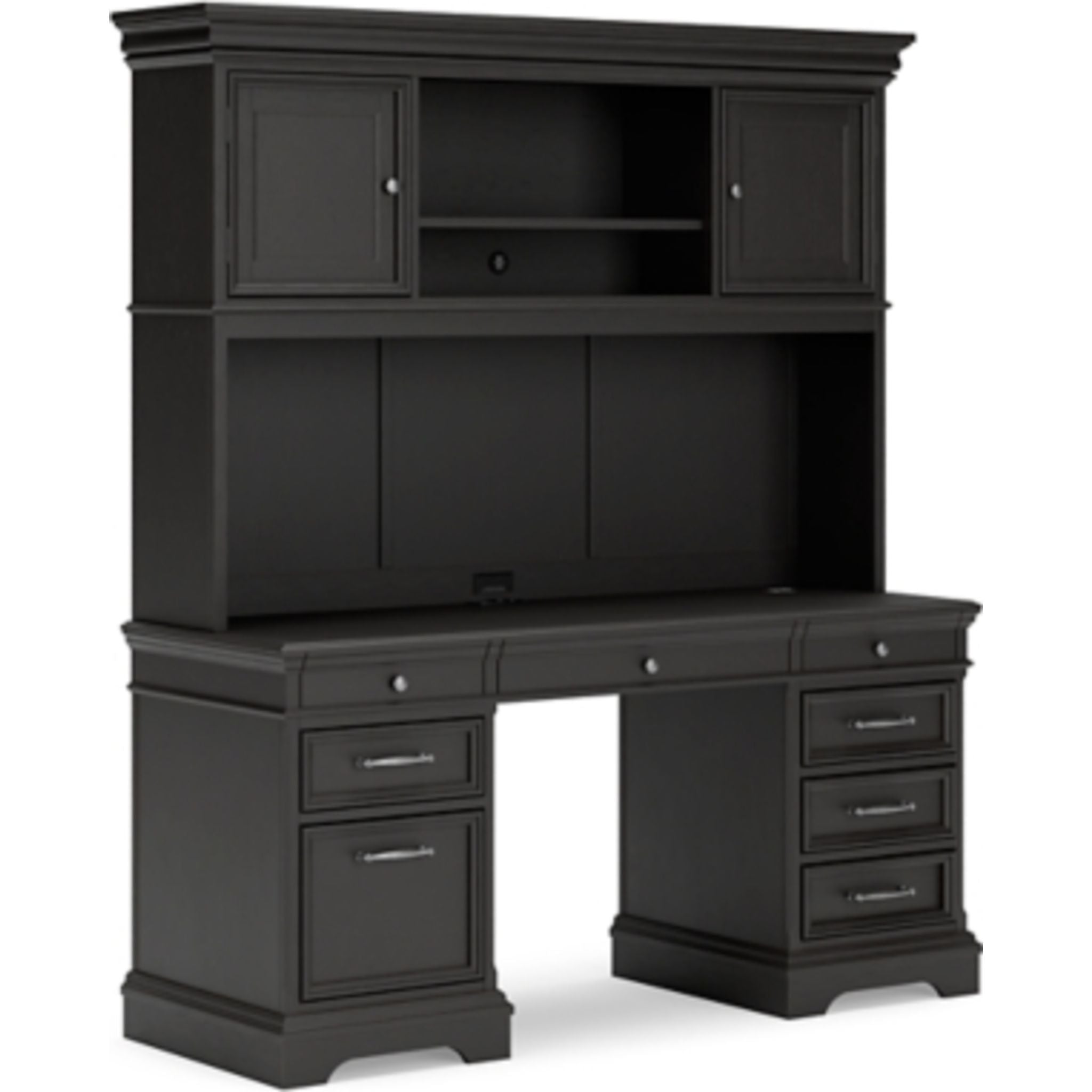 Beckincreek 4-Piece Black Office Desk Set - Modern Computer Workstation for Home & Office Workspace