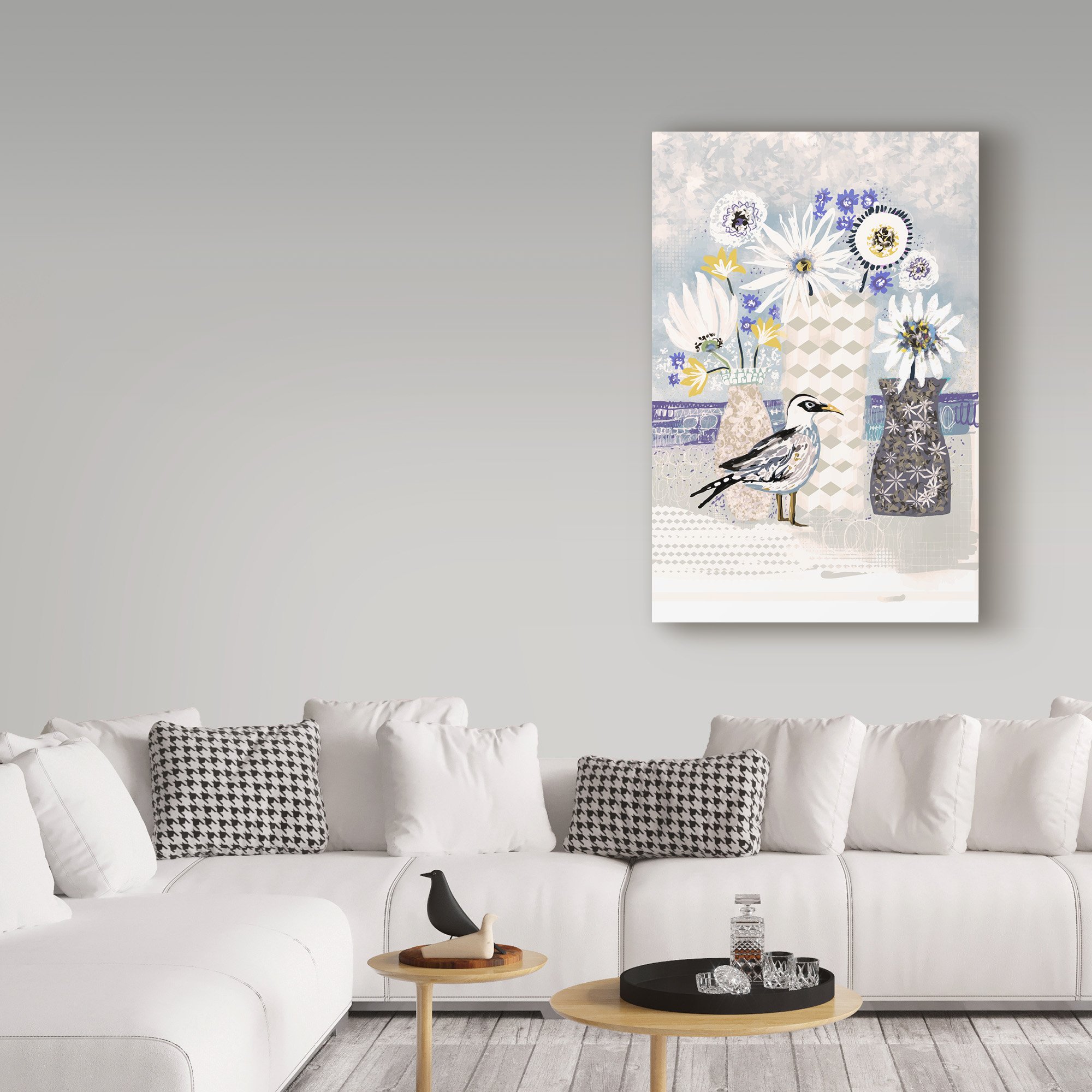 Karen Fields Beach Bird Flower Vases Wall Art - 30x47 Inch Coastal Decor for Living Room, Bedroom & Beach House