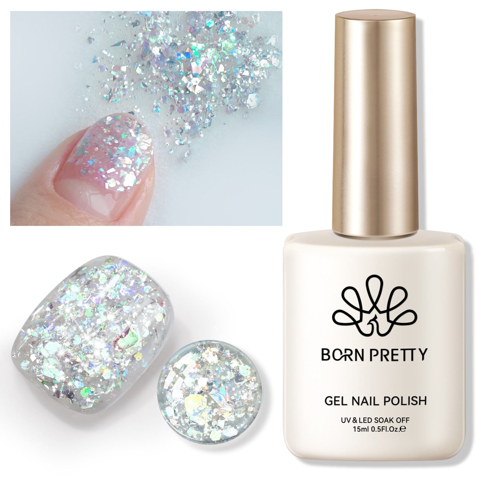 Silver Colorful Sequins Glitter Gel Polish - SG05 Wish 15ml | Long-Lasting Nail Art for Parties, Weddings & Special Occasions