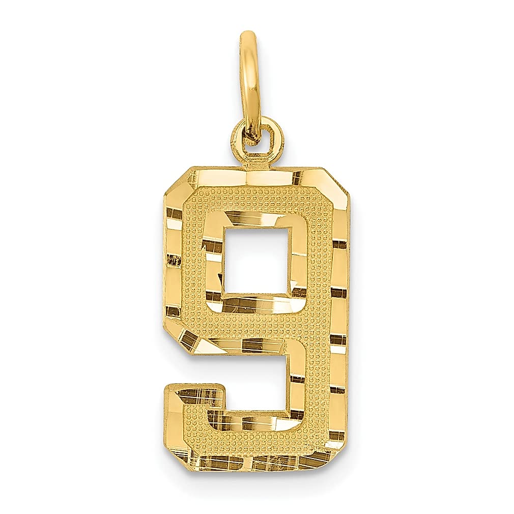 14K Gold Diamond-Cut Number 9 Pendant Charm - Elegant Fine Jewelry for Women | Perfect Birthday Gift, Anniversary Present & Everyday Wear