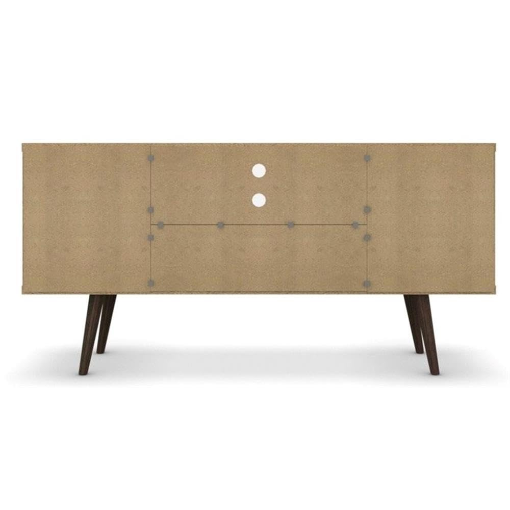 BOWERY HILL 3-Shelf Solid Wood TV Stand for TVs up to 50 Inches - White/Brown Finish - Perfect for Living Room, Bedroom & Home Entertainment Center