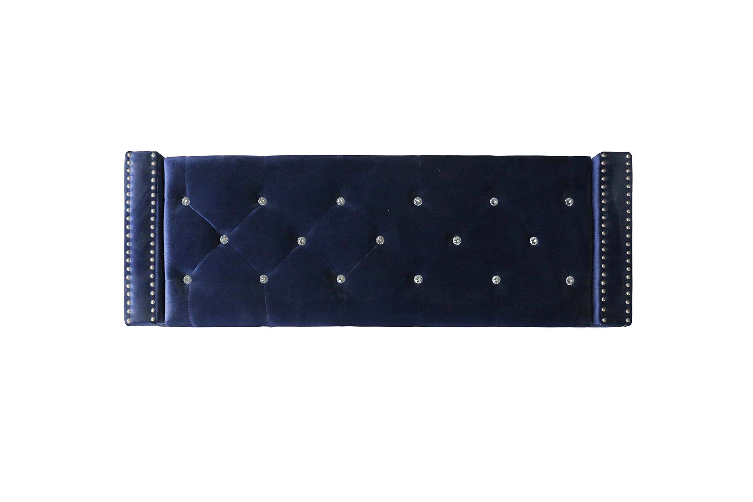 Velvet Upholstered Storage Bench with Removable Cushion - Blue Velvet Ottoman for Living Room, Bedroom & Entryway - Stylish Seat & Storage Solution