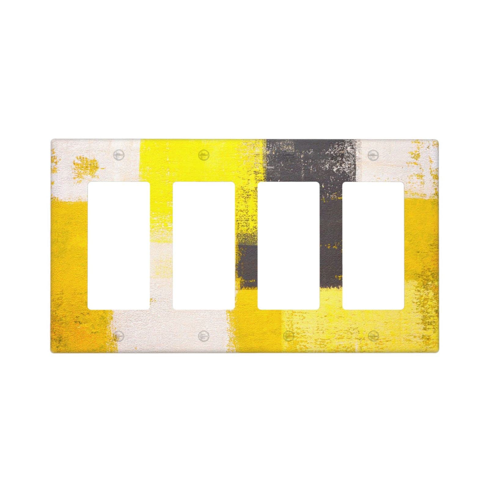 Abstract Beige Yellow Grey Quad Rocker Light Switch Cover - Decorative 4 Gang Wall Plate Covers - Funny Lightswitch Faceplate 4.5 x 8.0 Inch - Perfect for Living Room, Bedroom, Office & Home Decor