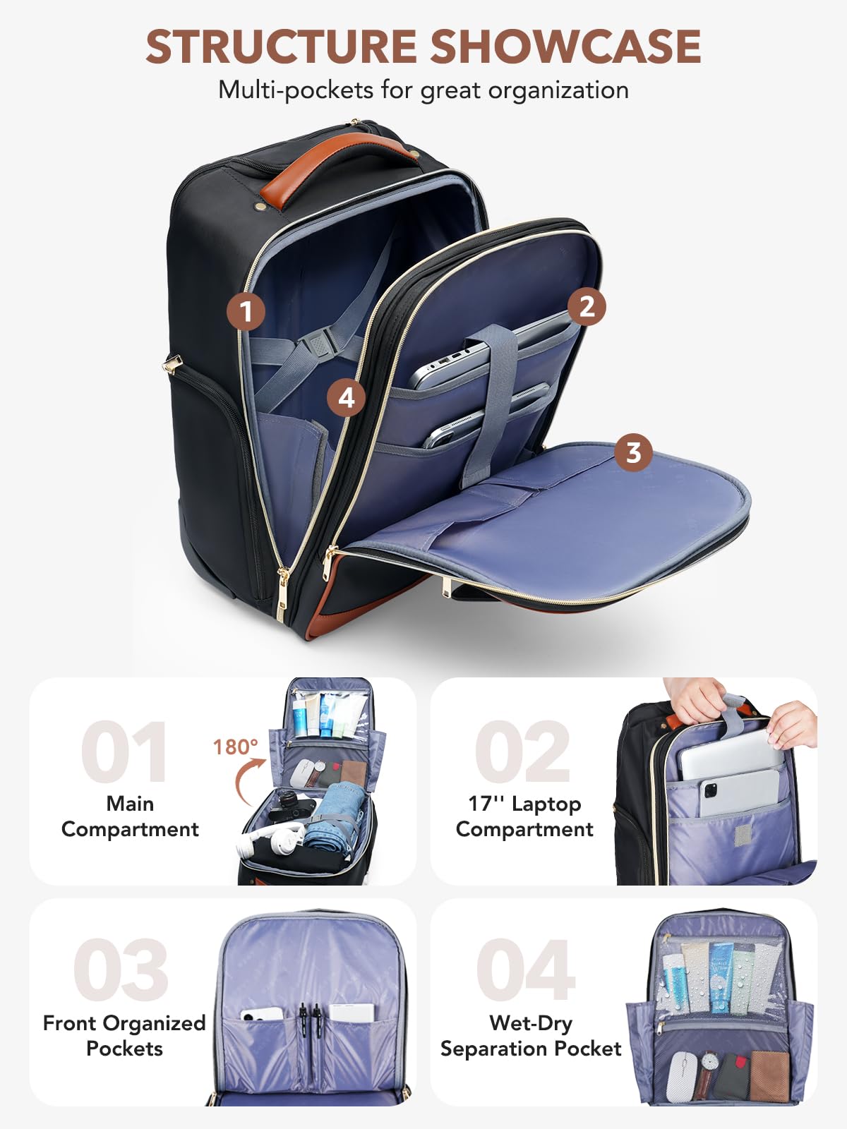 Rolling Backpack for Women & Men - 17 Inch Wheeled Laptop Backpack with Wheels, Large Carry-On Flight Approved Travel Backpack for Work, Business & Overnight Trips - Perfect for Air Travel, Commuting & Business Meetings (Black)