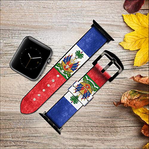 Haiti Flag Leather & Silicone Smart Watch Band for Apple Watch Series 6/7/8/SE (42mm/44mm/45mm) - Durable Replacement Strap for Workout, Running & Daily Use