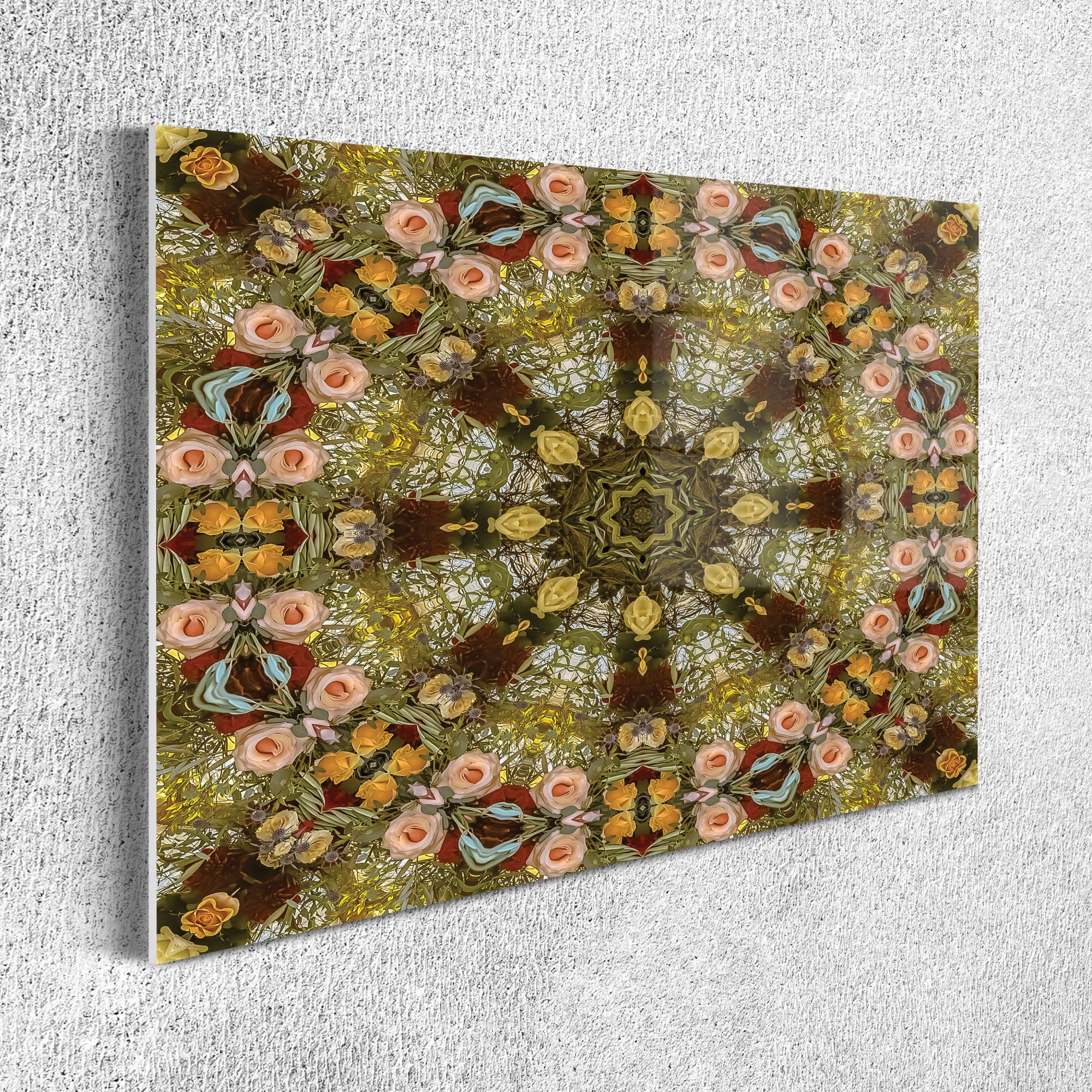 Ambesonne Psychedelic Flower Wall Art - 26.3x19.6 Inch Colorful Fractal Design Acrylic Glass Painting, Oriental Romance Symmetric Decor for Living Room, Bedroom & Dorm | Perfect for Bohemian Home Decor & Meditation Spaces