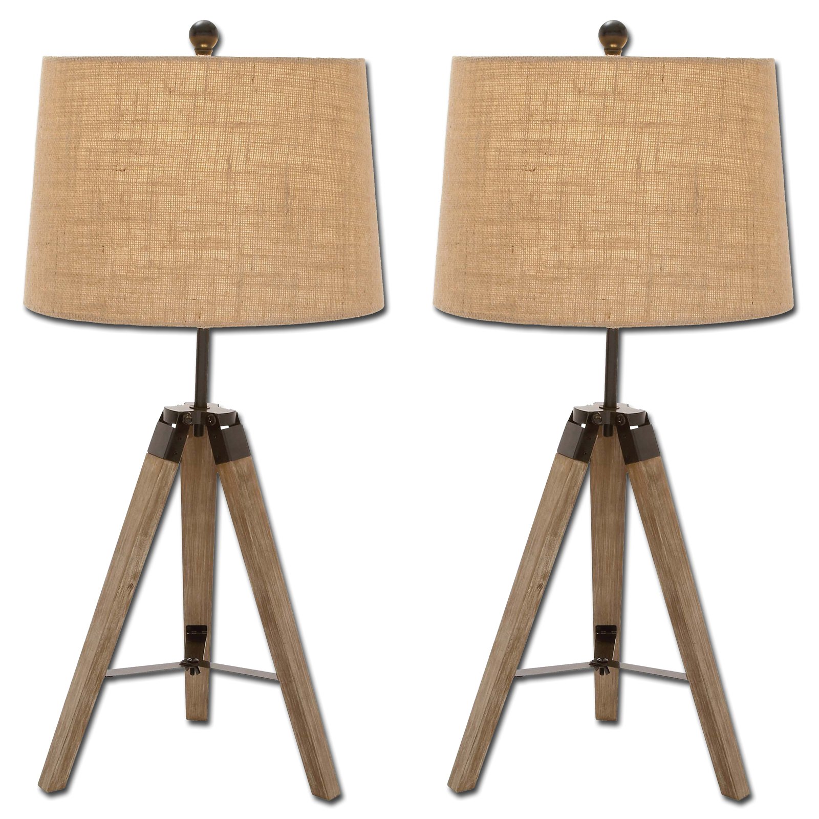Vintage Weathered Wooden Tripod Table Lamps Set of 2 - 31