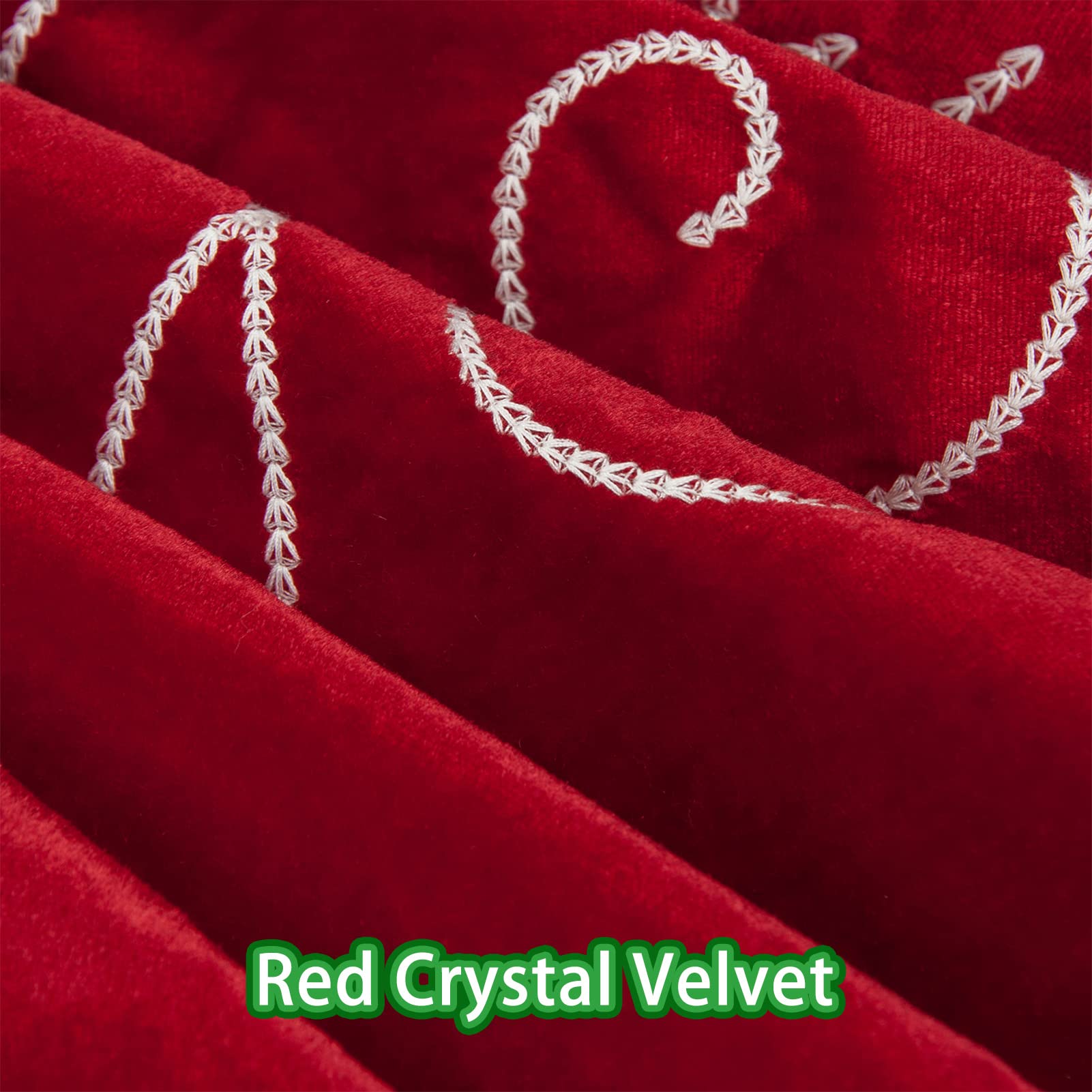 48 Inch Red Velvet Christmas Tree Skirt - Embroidered Snowflake Design with Elegant White Lace Trim | Perfect for Holiday Decor, Xmas Parties & Festive Home Styling