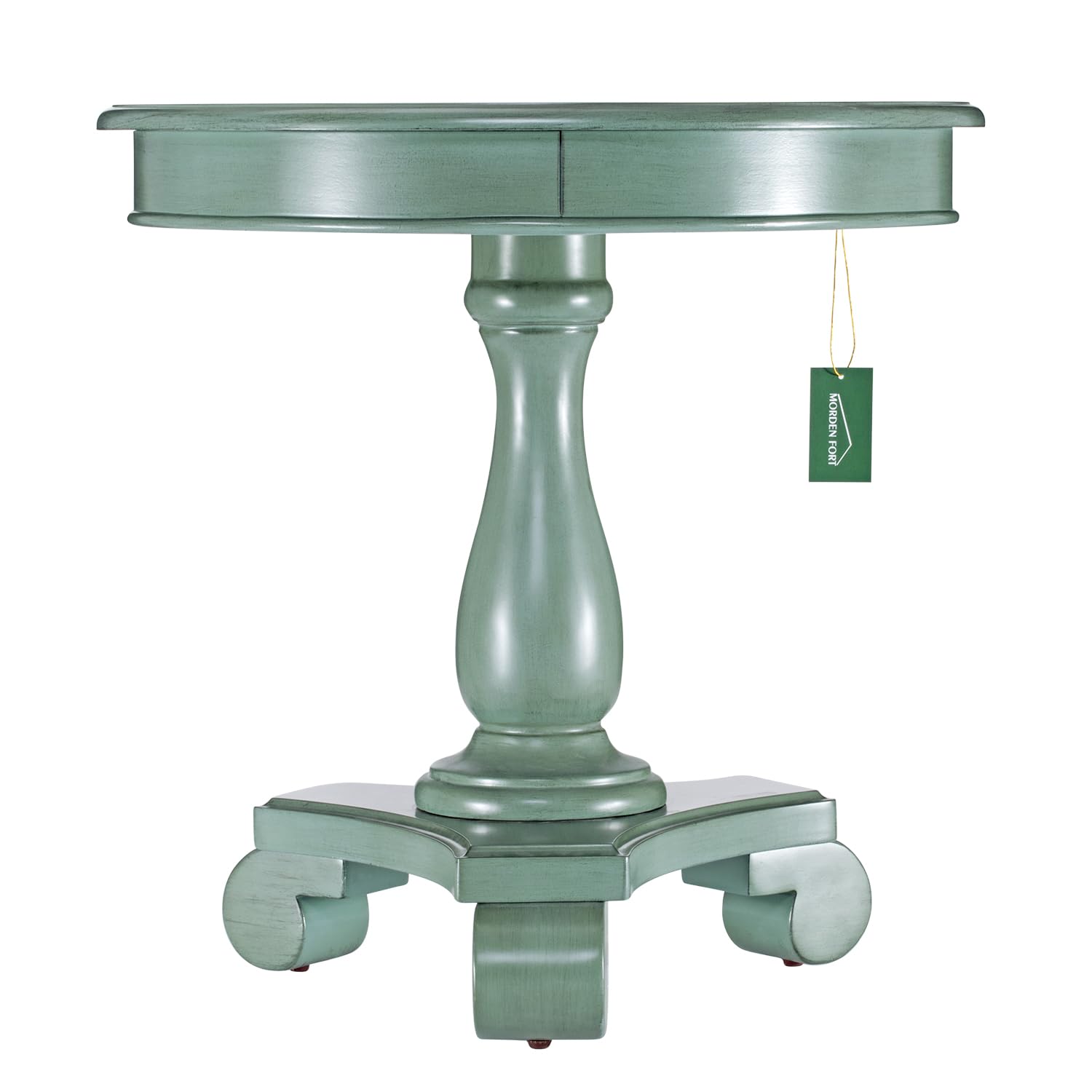 Vintage Teal Round Pedestal End Table - 26