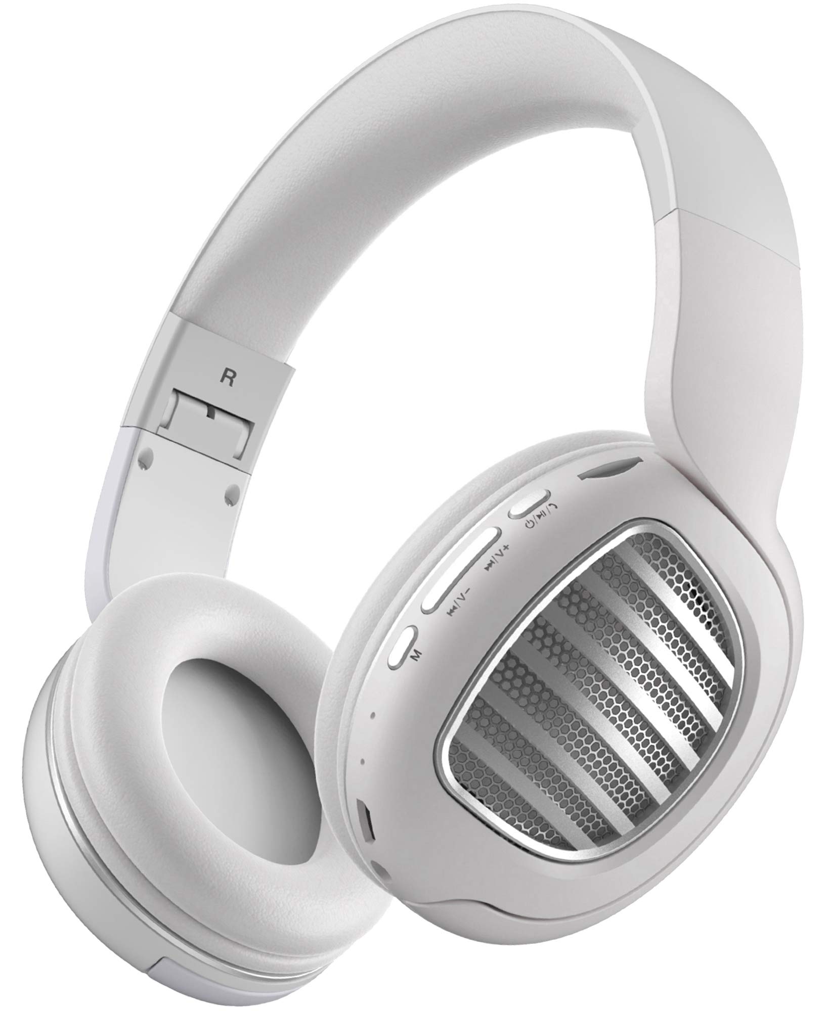 Aduro Rechargeable Wireless Over-Ear Headphones with Built-in Mic, Foldable Design - White/Silver | Perfect for Work Calls, Gaming & Music Listening