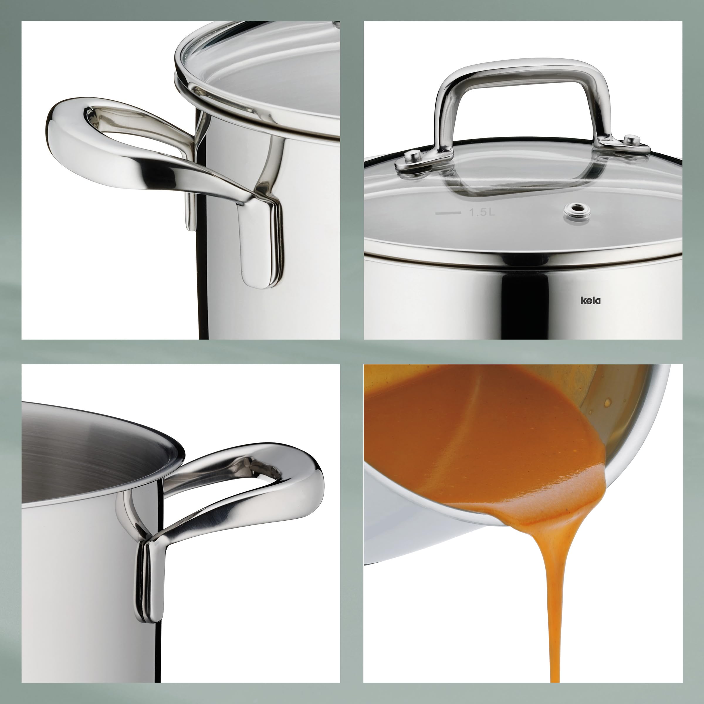 Premium 7-Piece Stainless Steel Cookware Set - Optimal Heat Distribution, Durable Flavoria Collection for Professional & Home Cooking - Perfect for Gas, Electric & Induction Stoves