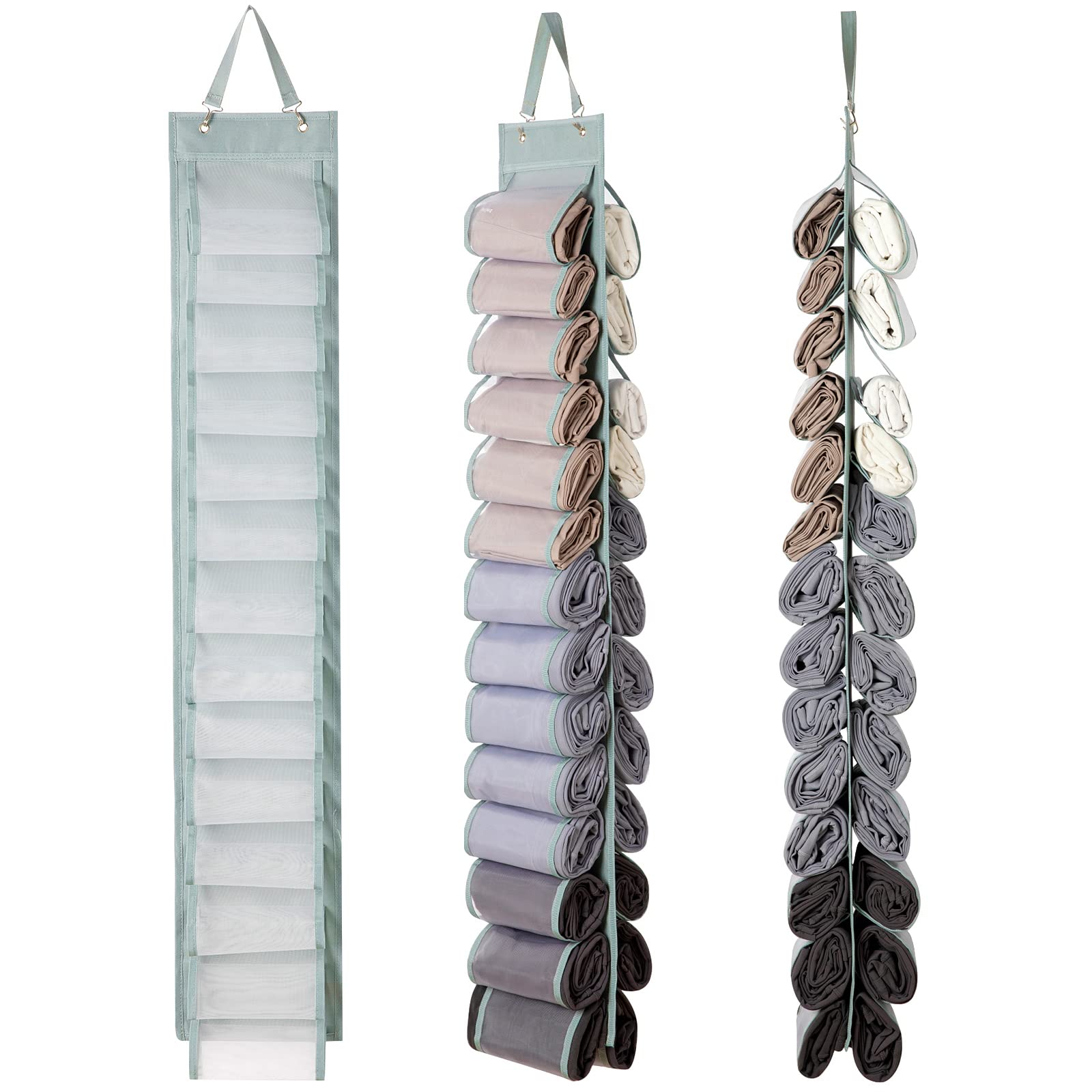 26 Compartment Hanging Closet Organizer for Leggings, T-Shirts & Clothes - Space Saving Storage for Yoga Pants, Tank Tops, Underwear & Towels (Grey) - Perfect for Bedroom, Closet & Travel Organization