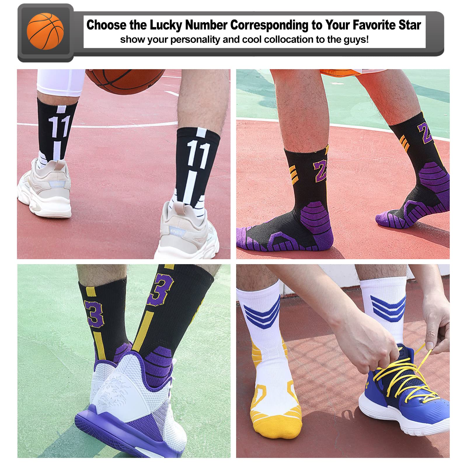 Basketball Socks for Men & Boys - 2 Pairs Team Sports Socks for Game & Training