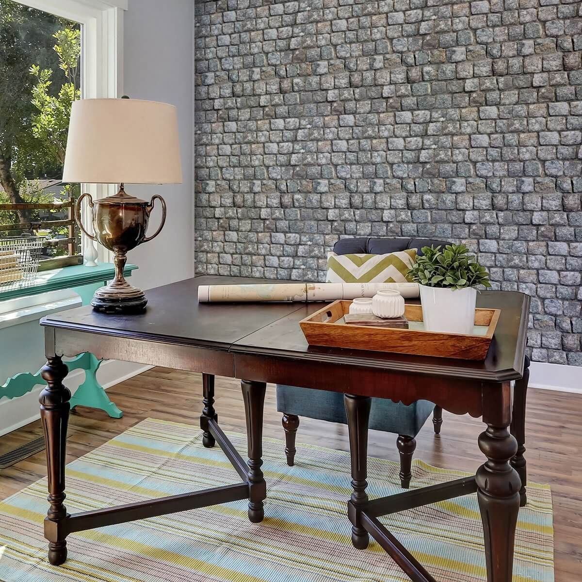 Brown & Grey Stone Peel and Stick Removable Wallpaper - Self-Adhesive Faux Stone Wall Covering for Bedroom, Living Room, Kitchen, Office Decor
