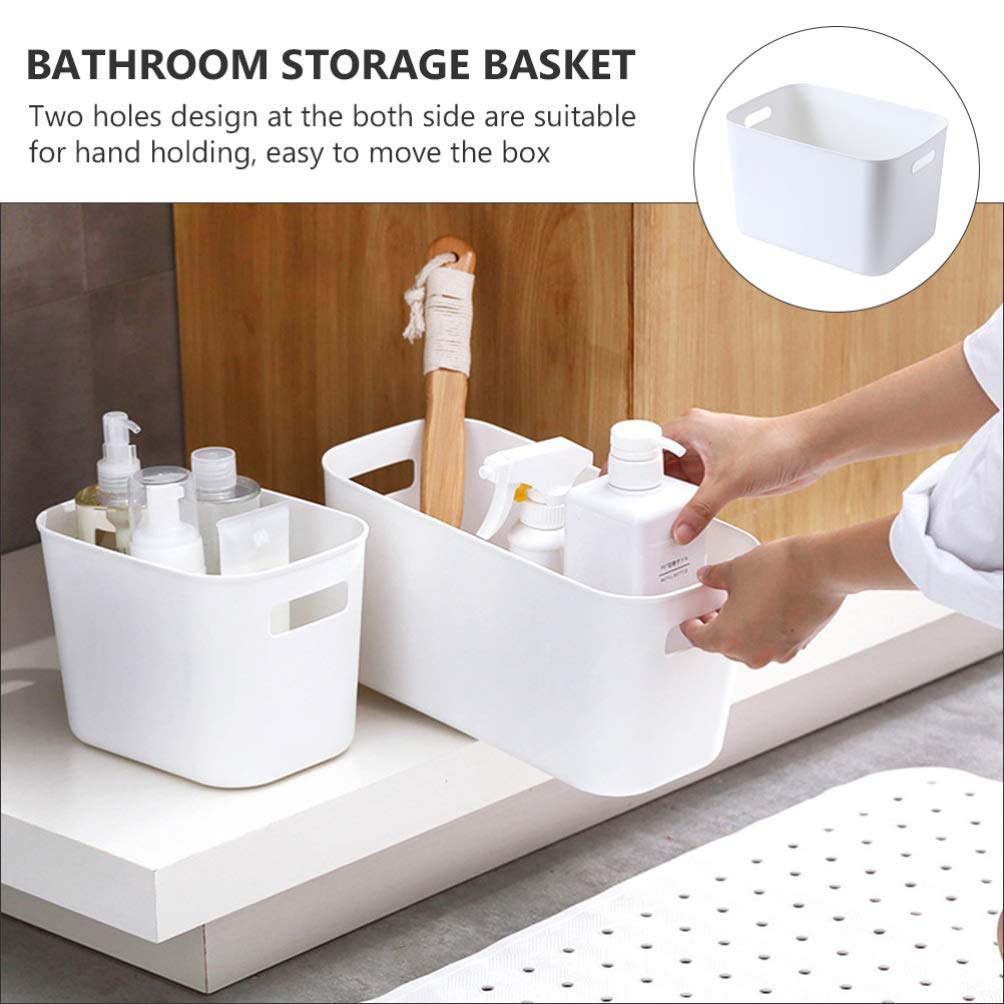 DOITOOL White Small PP Desktop Storage Basket - Makeup Organizer, Bathroom Shelf & Travel Storage Drawer for Desk, Bathtub Toys, Toiletries | Perfect for Home Office, Bathroom Organization & Travel Essentials