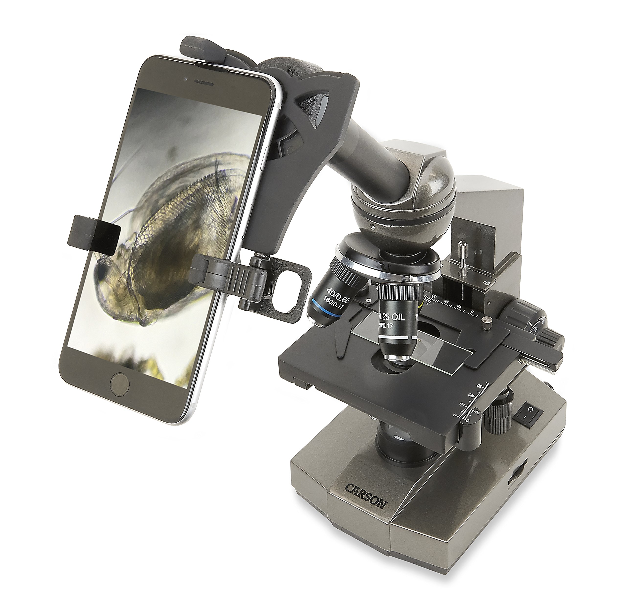 Carson MS-100SP Beginner Compound Microscope 100-1000x Magnification with Mechanical Stage & Smartphone Adapter - Perfect for Students, Home Science Labs & Digital Microphotography