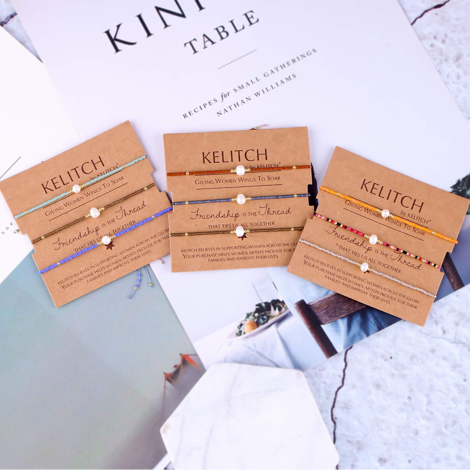 KELITCH 3-Piece Natural Pearl Bracelet Set for Women - Dainty Thin Rope Friendship Bracelets, Handmade Stackable Charm Bracelets - Perfect for Gifts, Layering & Everyday Wear