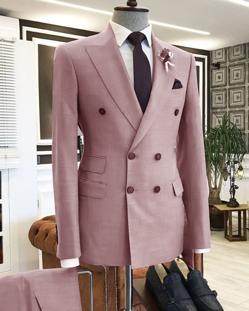 Latest Peak Lapel Mauve Dusty Pink Double Breasted Wedding Suit Set - 2 Piece Jacket & Pants CB2348 | Elegant Formal Wear for Weddings, Proms & Special Occasions