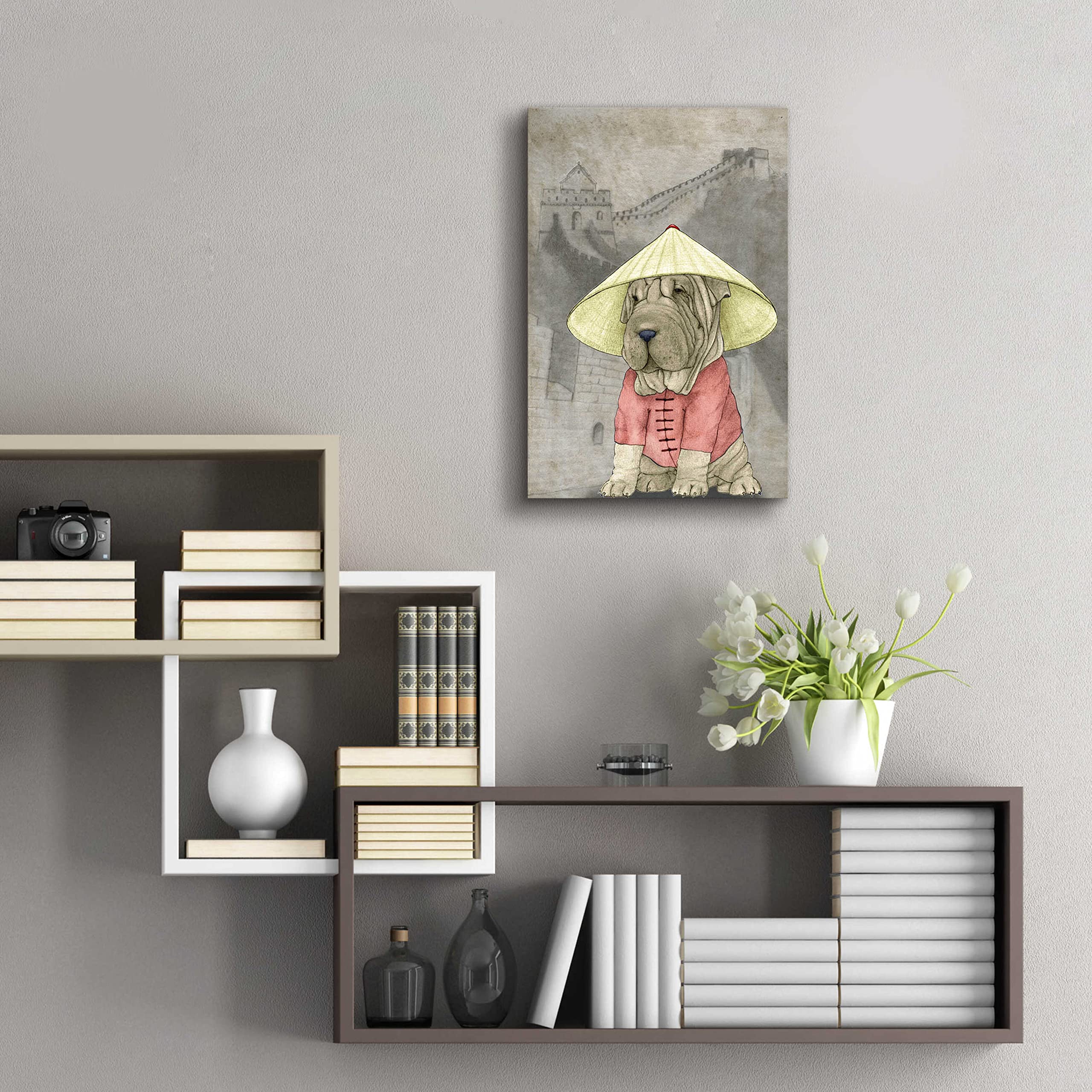 Barruf Acrylic Glass Wall Art - 'Shar Pei with the Great Wall' Epic Dog Painting, 16x24 Inch Modern Home Decor for Living Room, Bedroom & Office
