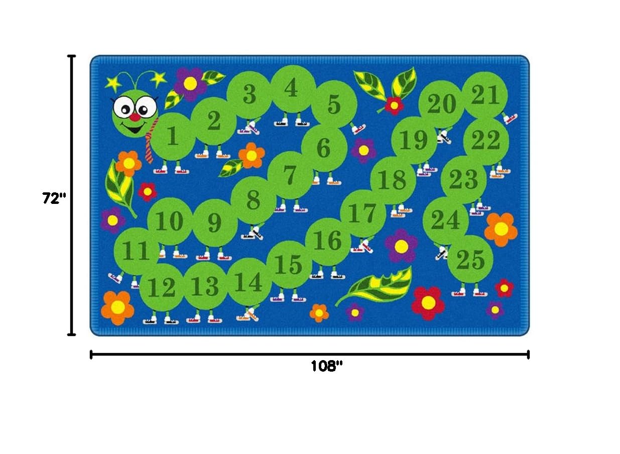 Flagship Carpets Counting Caterpillar Educational Rug for Kids - 6' x 9' Blue & Multicolor Circle Play Mat - Learn Numbers & Colors | Perfect for Classroom, Playroom & Homeschooling Activities