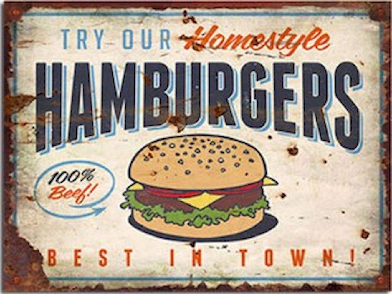 Rustic Wooden Hamburgers Sign - Vintage Kitchen Decor for Restaurants, Cafes & Home Bar - Perfect for BBQ Parties & American Diner Theme