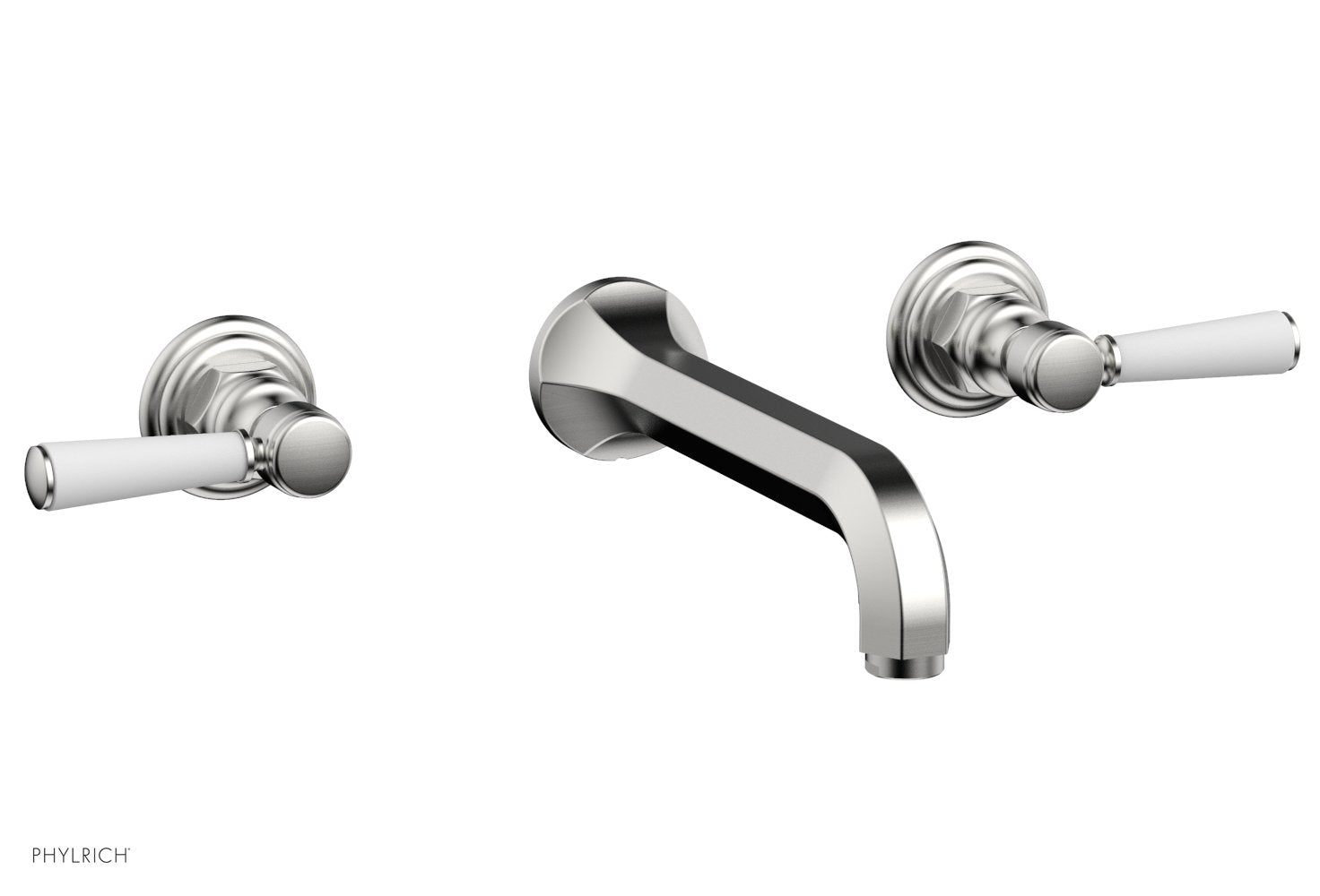 HEX TRADITIONAL Wall Mount Lavatory Faucet Set - Satin White Lever Handles (500-12) - Perfect for Bathroom Sink, Powder Room & Guest Bath Installation