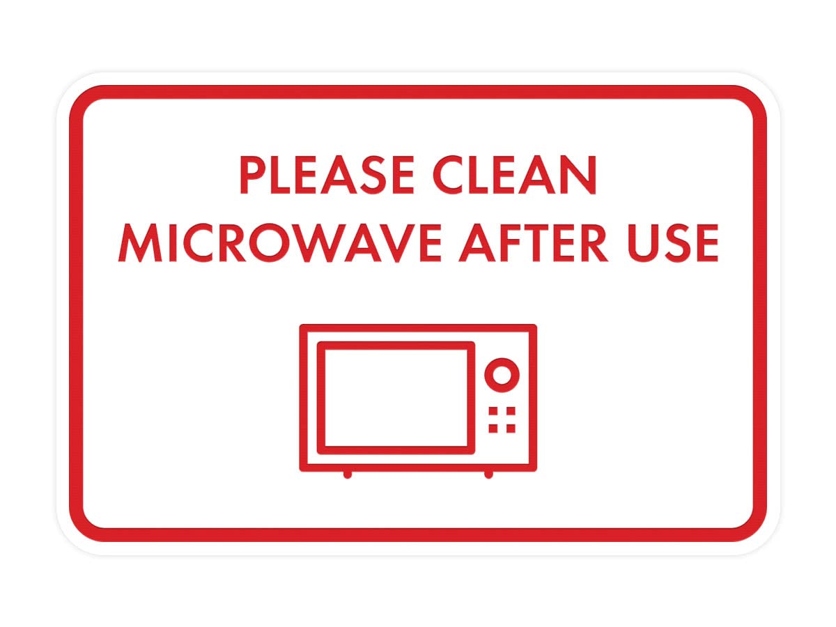Classic Framed 'Please Clean Microwave After Use' Sign (White/Red) - Medium Size Kitchen Sign for Office, Restaurant & Home Use