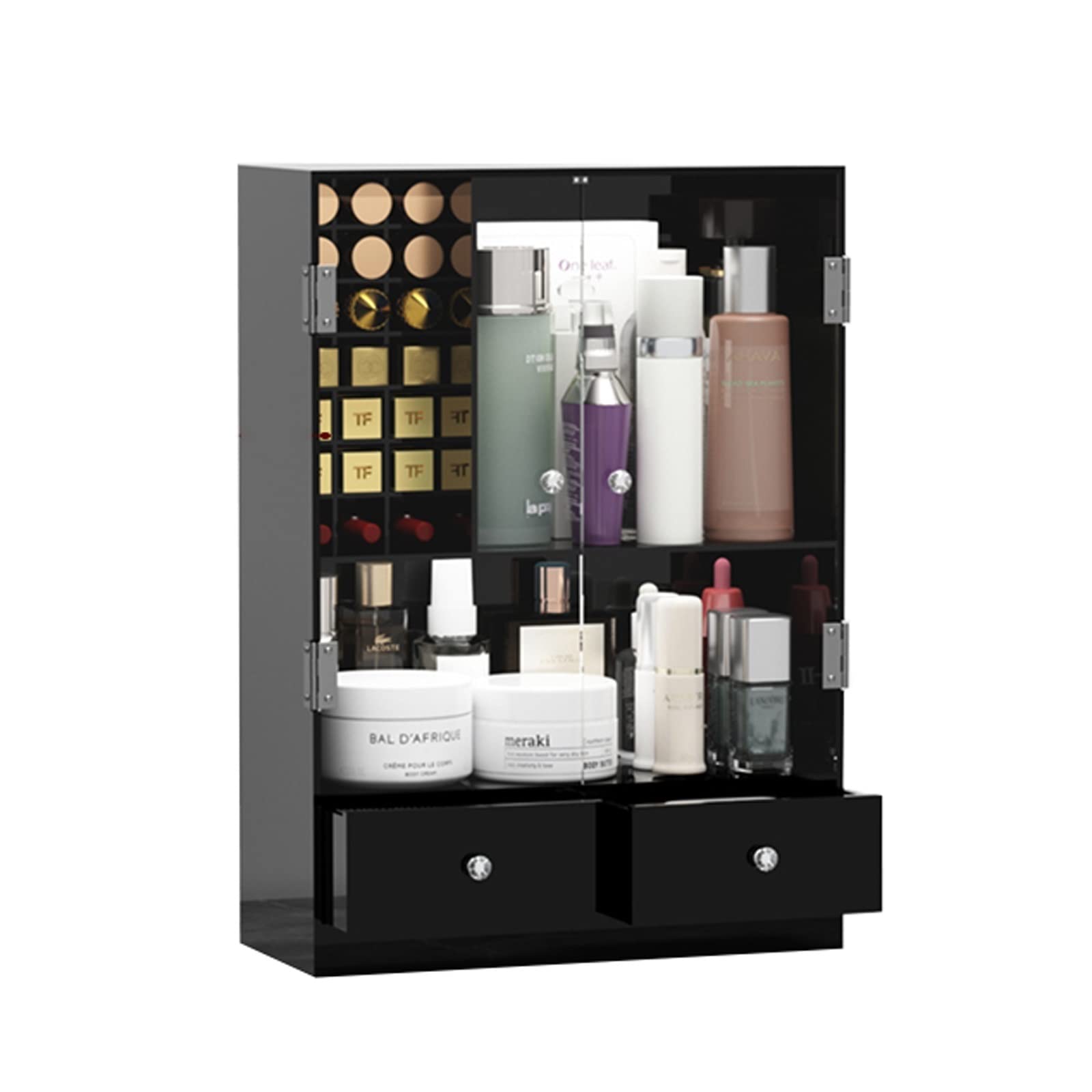 Black Vanity Box with Drawer - Transparent Cosmetic Storage for Bathroom & Bedroom