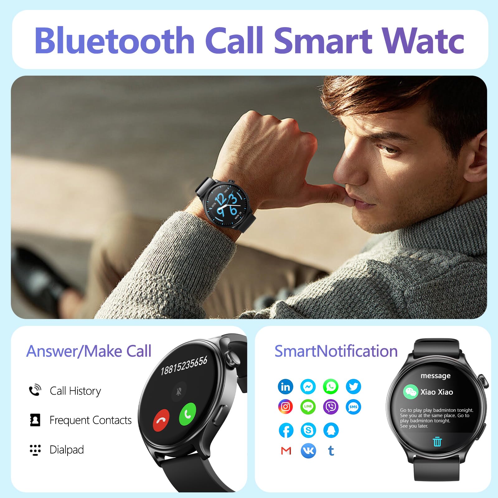 YMS Smart Watch for Women & Men - 2025 Waterproof Fitness Tracker with Heart Rate, Blood Pressure, Sleep Monitor, Step Counter, Call Function, 100+ Sports Modes, Compatible with Android & iOS (Black) - Perfect for Running, Swimming, Gym Workouts & Daily Activity Tracking