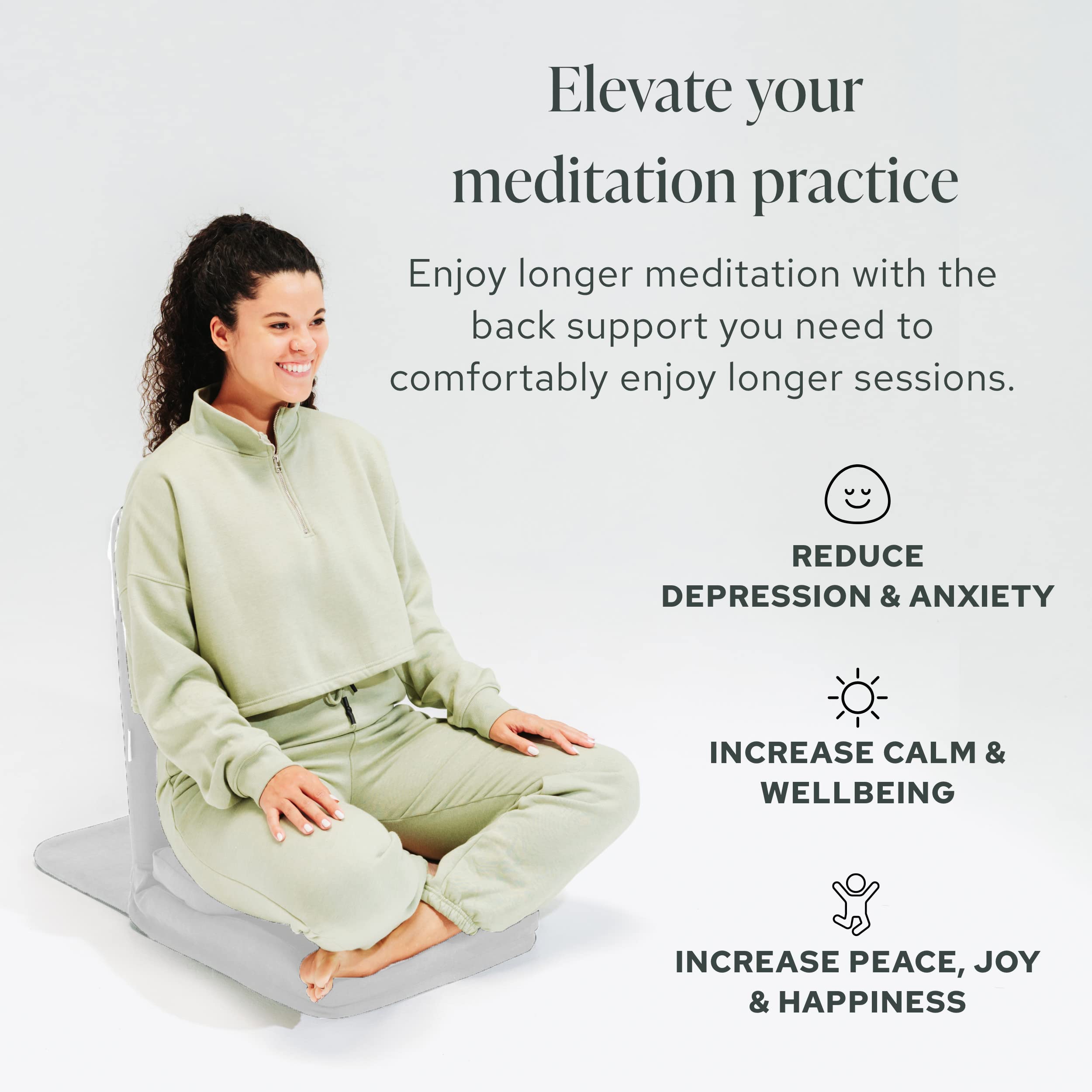 Mindful Modern Folding Meditation Chair with Back Support - Adjustable Floor Seat for Yoga & Zen Practice - Includes Half Moon Buckwheat Cushion - Perfect for Living Room, Bedroom & Meditation Spaces