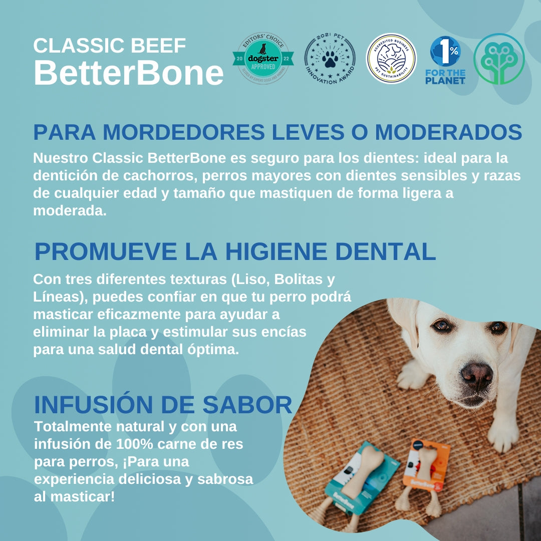 BetterBone MEDIUM Beef Flavor Dog Chew Bone - Natural & Healthy Rawhide Alternative for Dogs - Perfect for Teething, Dental Health & Anxiety Relief - Great for Medium Dogs 20-50 lbs