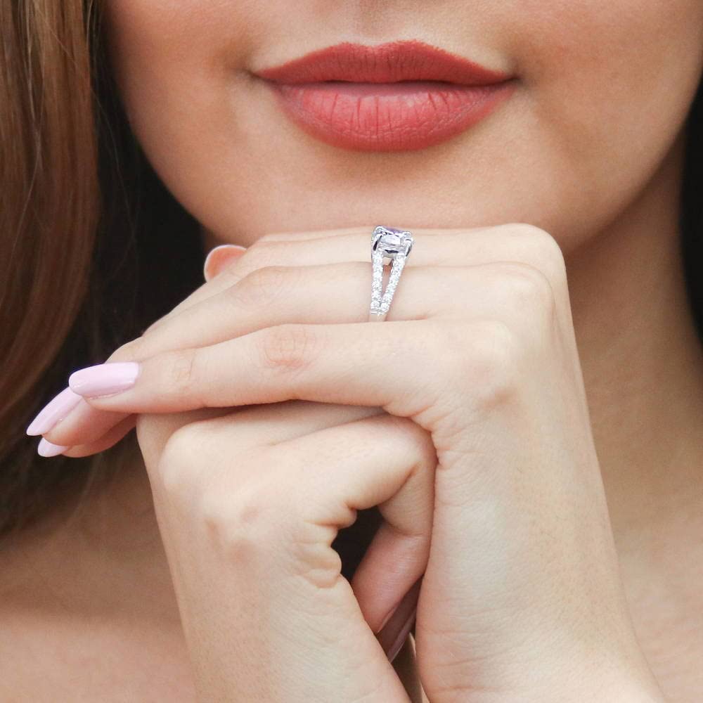 BERRICLE Sterling Silver Solitaire Wedding Engagement Ring 2 Carat Round Cut Cubic Zirconia CZ Promise Split Shank Ring for Women - Rhodium Plated Size 4-10 - Perfect for Proposals, Anniversaries & Special Occasions