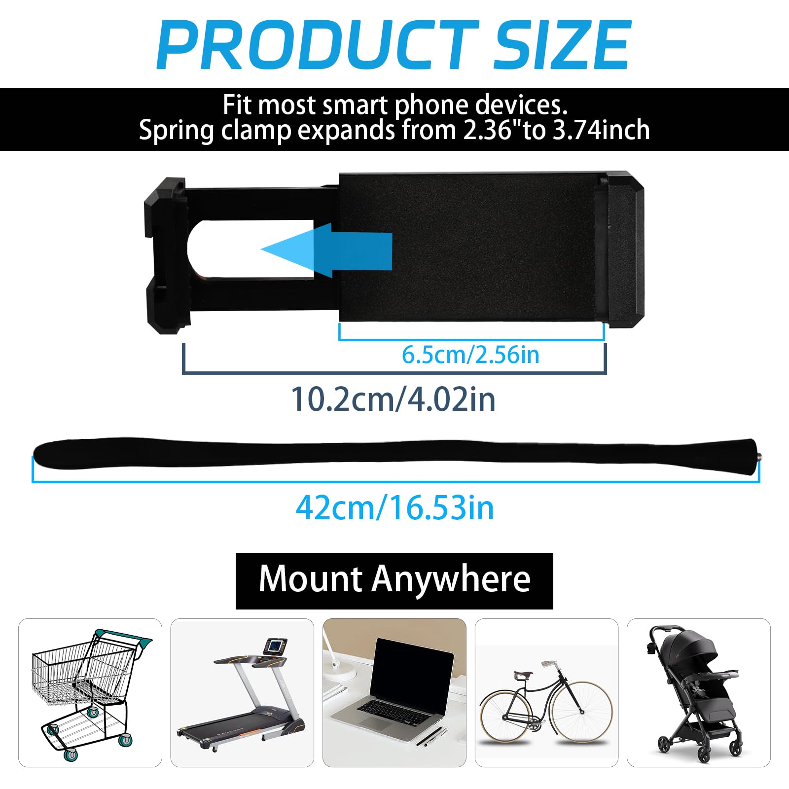 Portable Stroller Phone Holder with Non-Slip Flexible Arm - Universal Stroller Accessory for iPhone & Android - Perfect for Treadmill, Spin Bike, Shopping Cart, Car & Kitchen Use