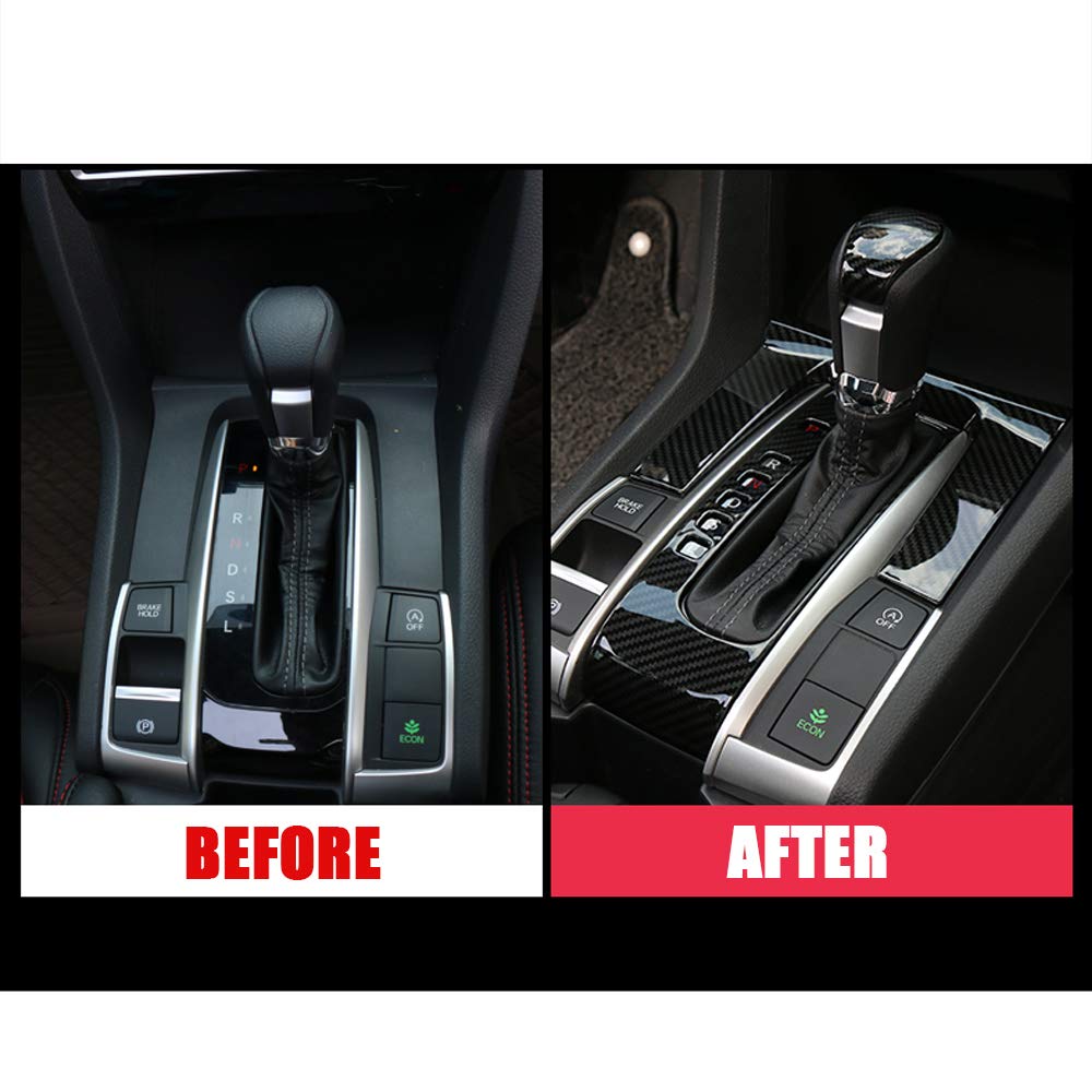 XITER Carbon Fiber Gear Panel Trim & Shift Box Cover for 2016-2021 Honda Civic 10th Gen (Automatic Transmission) - 2PC Interior Accessories for Enhanced Car Styling & Protection